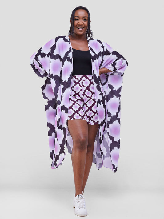 Vivo Soleil Side Drape Kimono - Mulberry / Dusty Pink Almasi Print