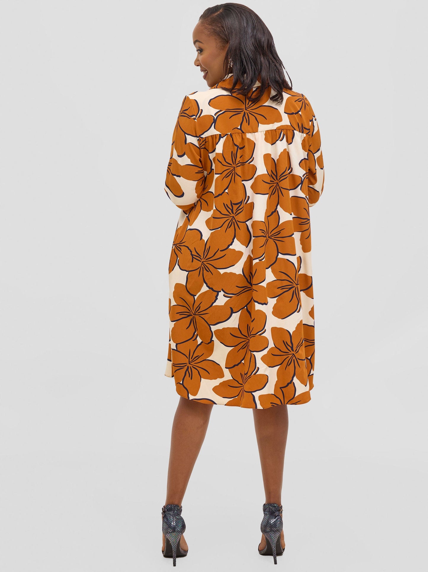 Vivo Reba Hi Low  Dress  - Rust / Cream Print