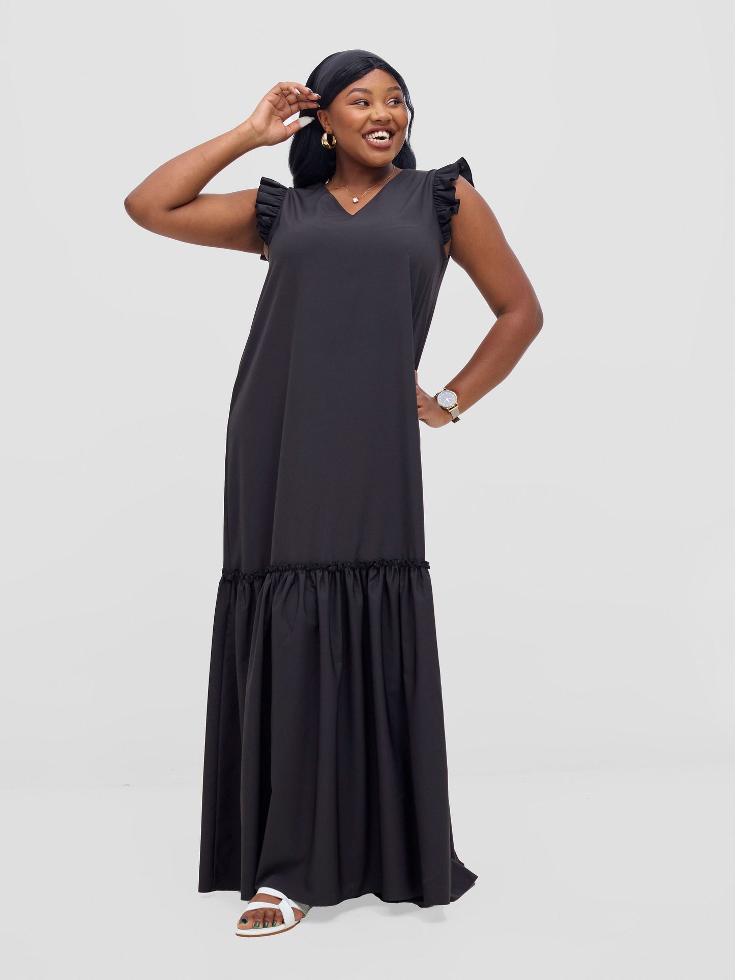 Vivo Nasinka V-Neck Maxi Dress -  Black