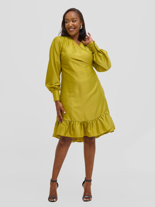 Vivo Merika Knee Length Wrap Dress - Lime
