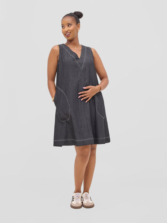 Vivo Seli V-Neck Knee Length Dress - Black