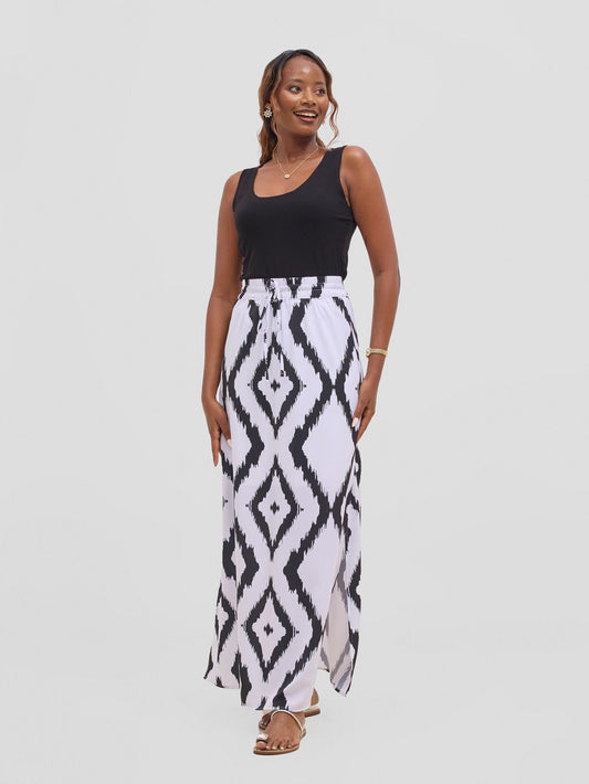 Vivo Seli Maxi Skirt - White / Black Esli Print