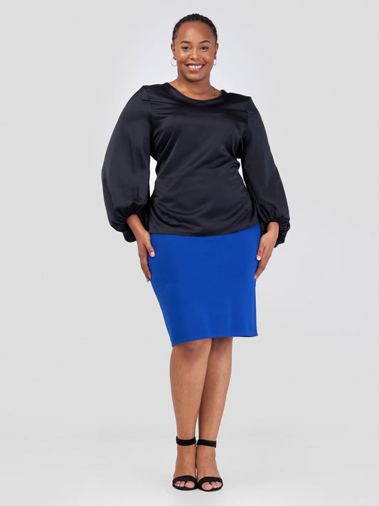 Vivo Izzy Satin Bishop Sleeve Top - Black