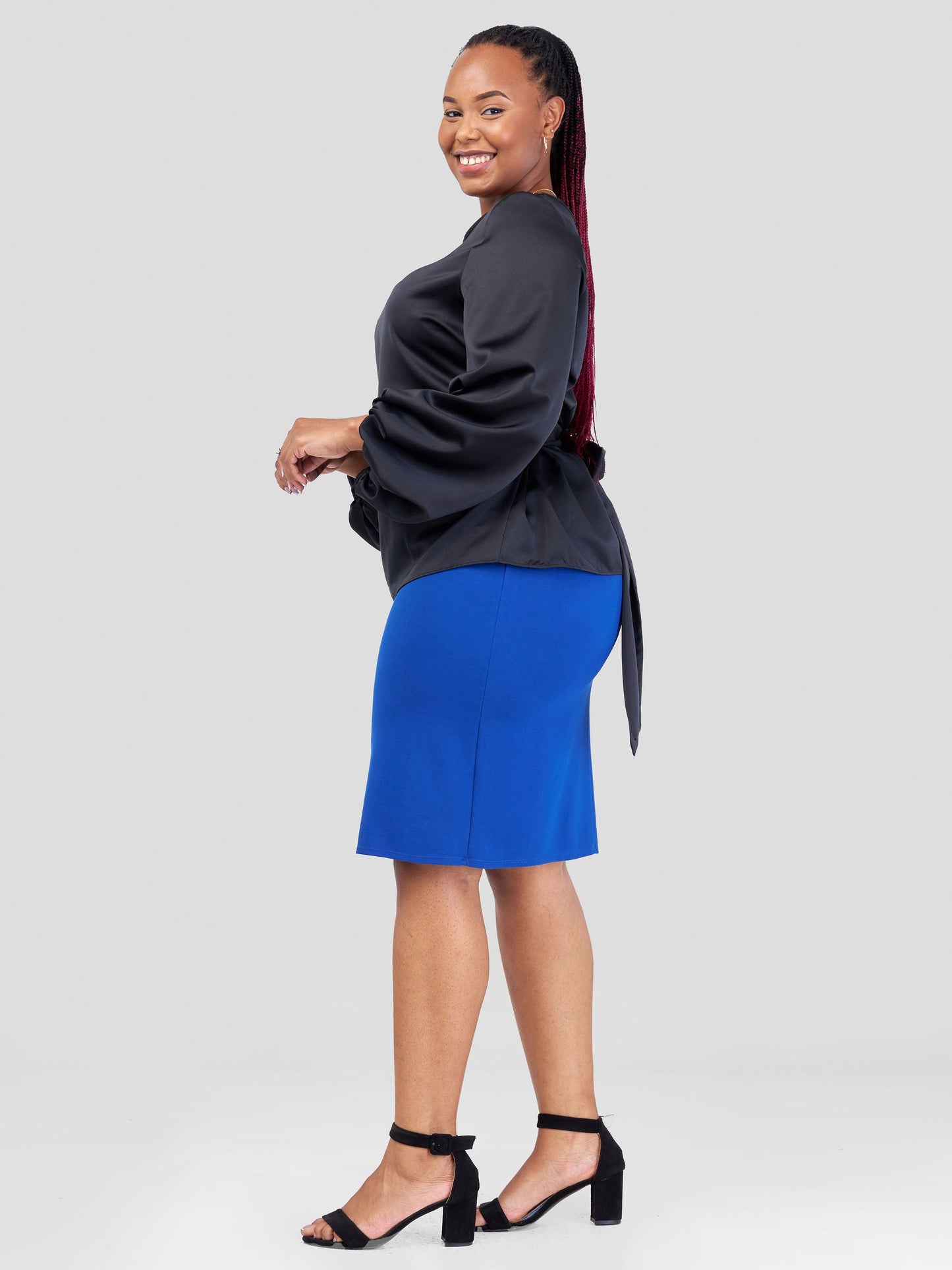 Vivo Izzy Satin Bishop Sleeve Top - Black