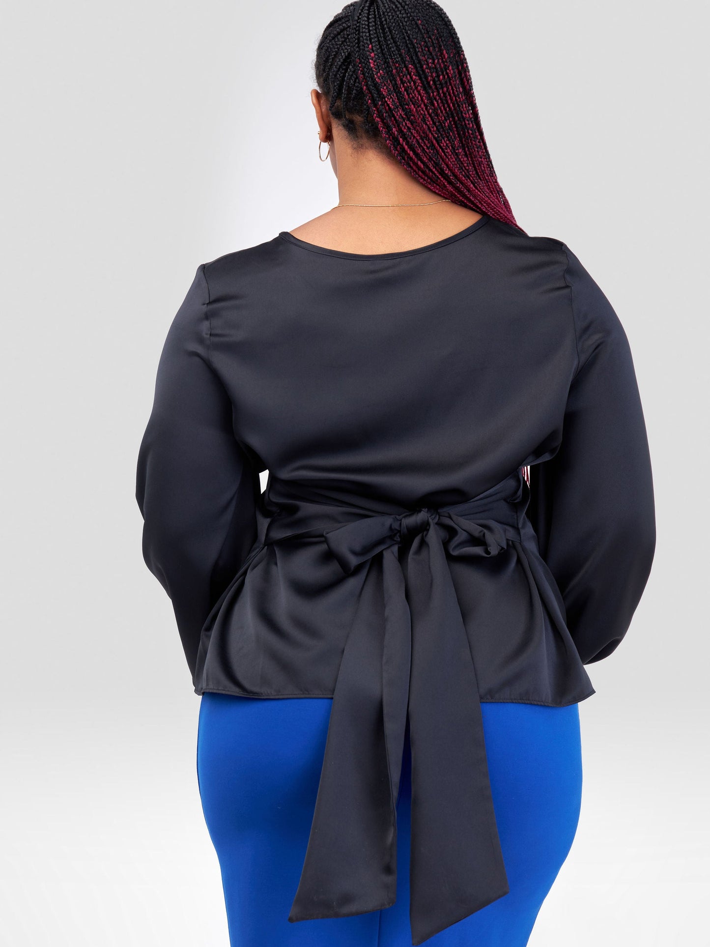 Vivo Izzy Satin Bishop Sleeve Top - Black