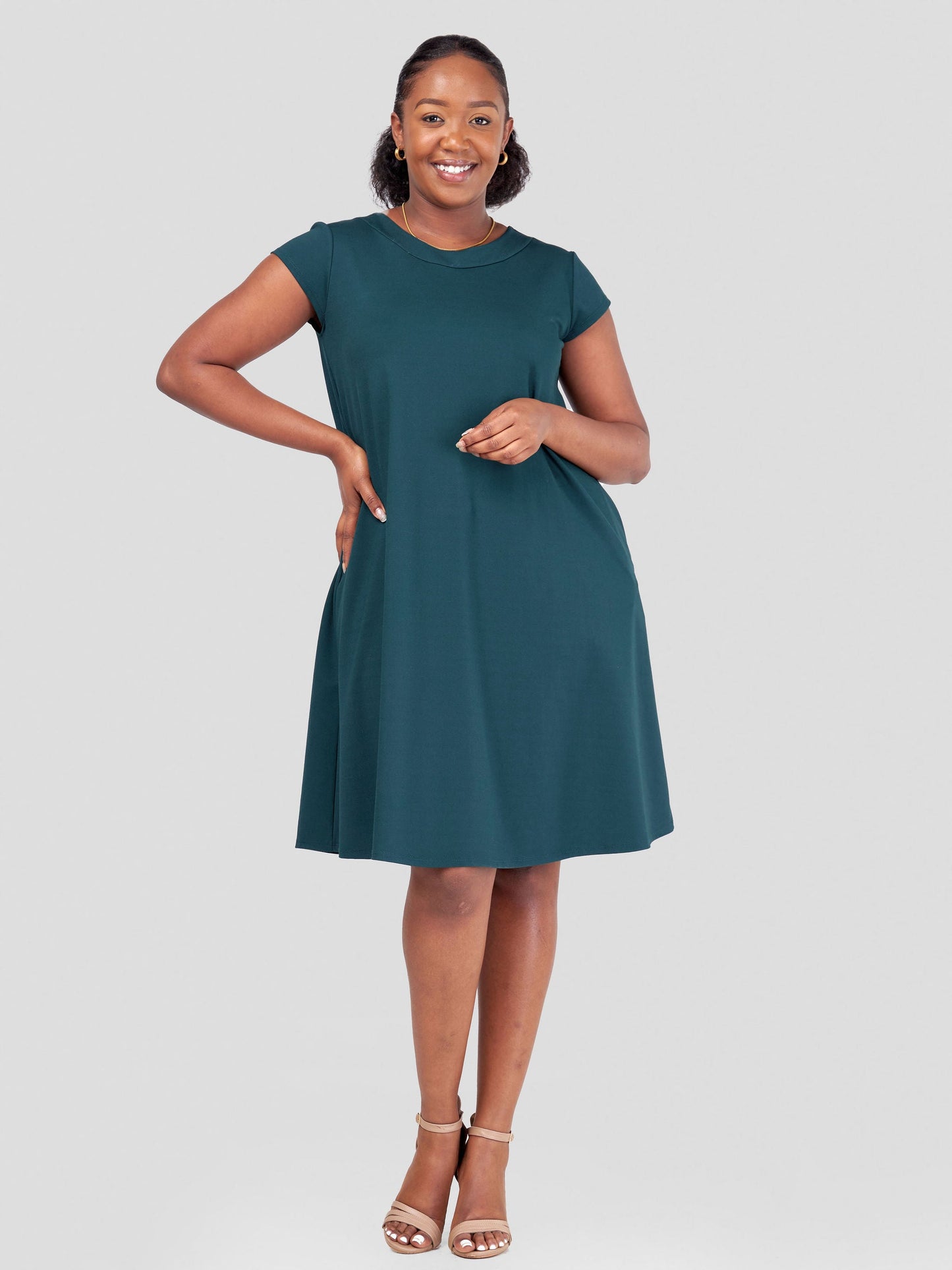 Vivo Jema Cap Sleeve Tent Dress - Dark Green