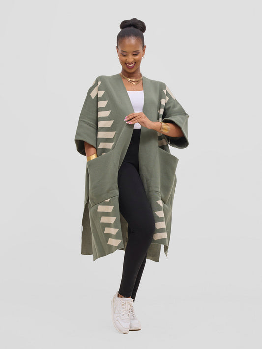 Safari Dila  Poncho - Dark Sage / Ivory