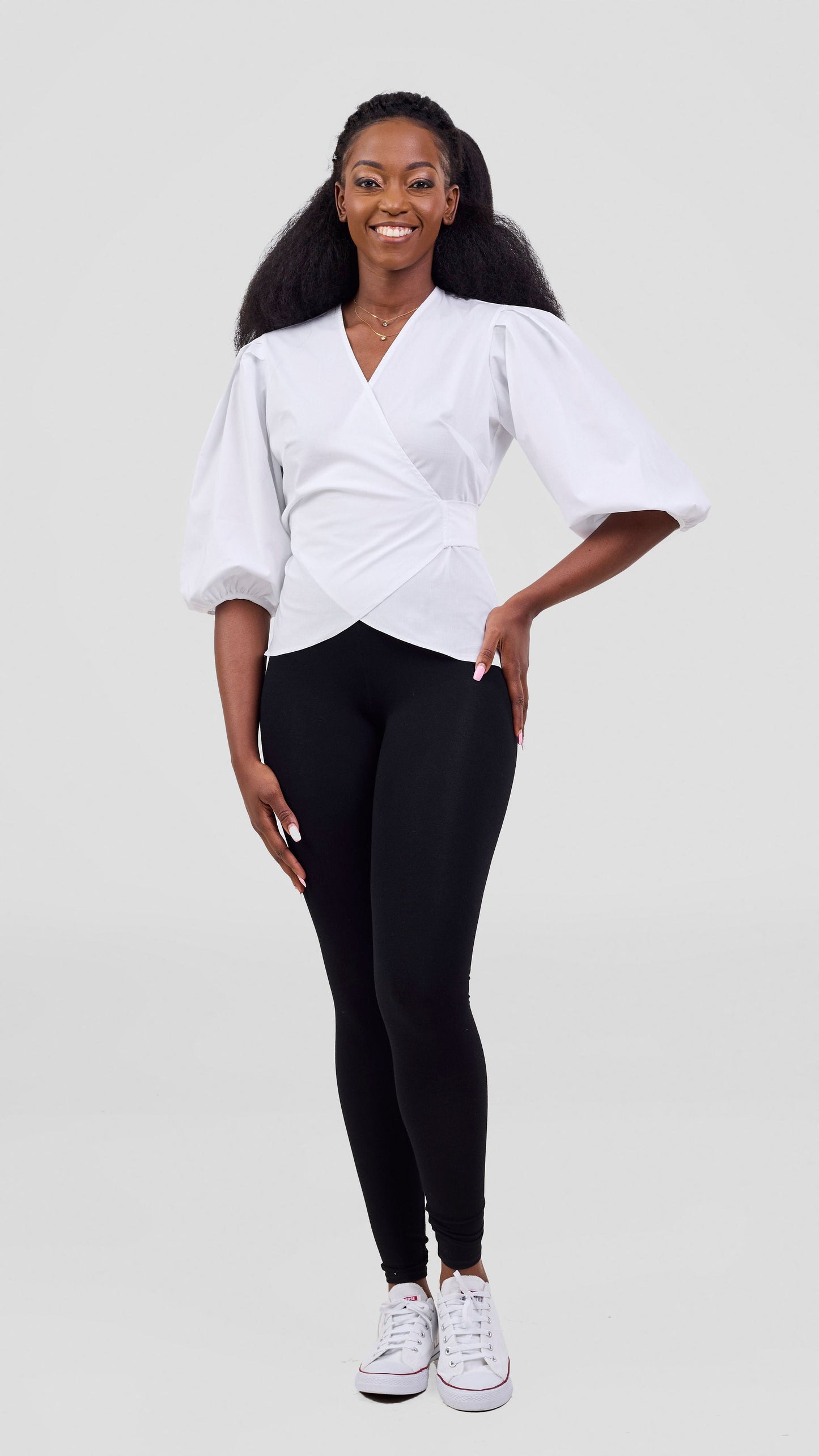 Vivo Cotton 3/4 Sleeve Wrap Top - White