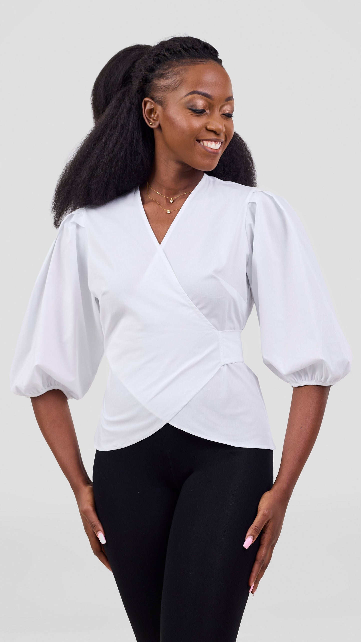 Vivo Cotton 3/4 Sleeve Wrap Top - White