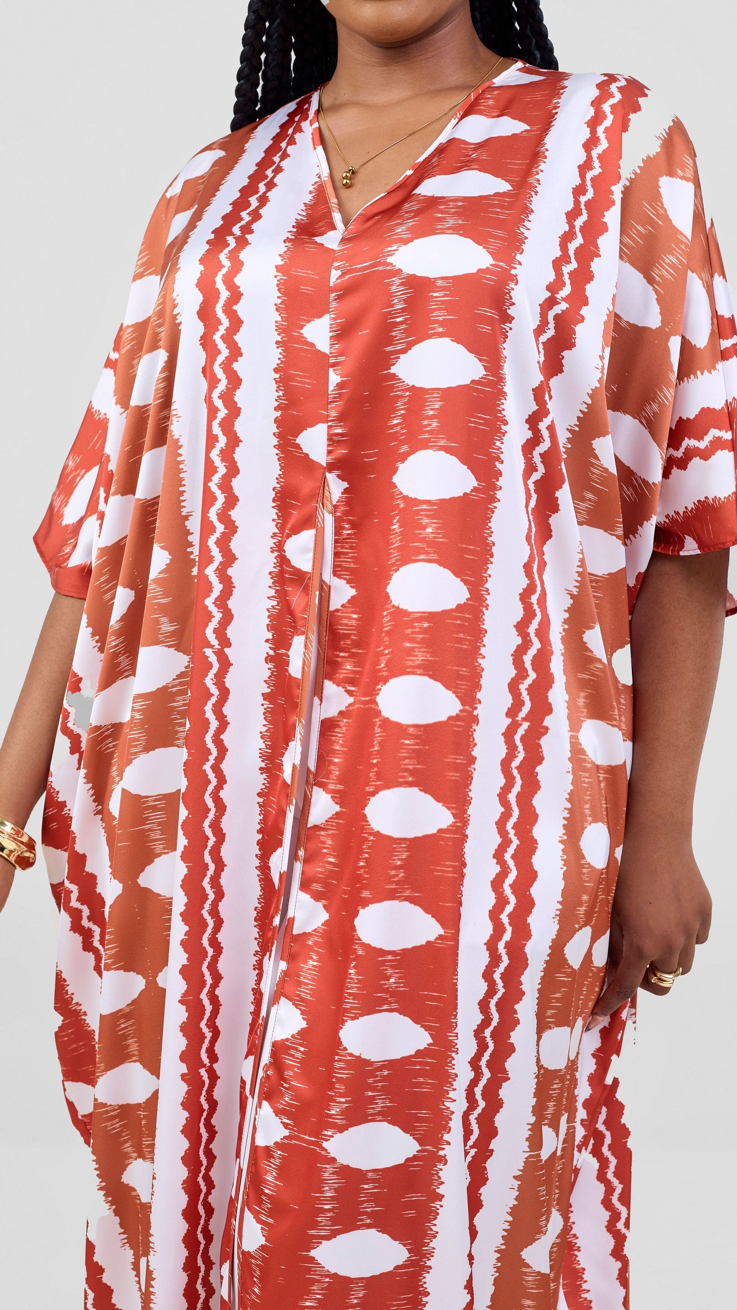 Vivo Essi Front Slit Maxi Top - White / Rust Print