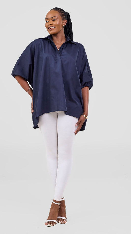 Vivo Cotton High Low Top - Navy