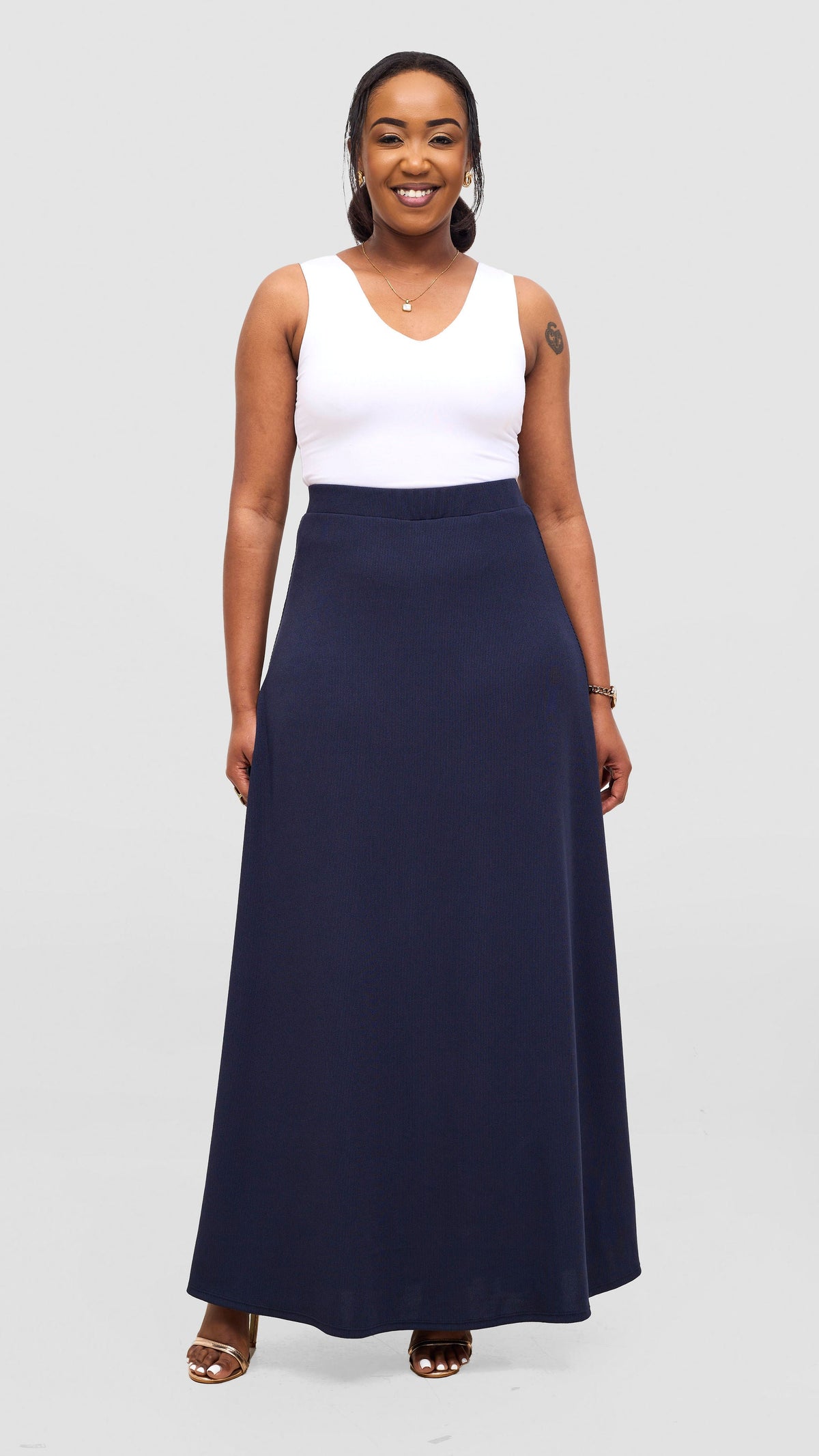 Vivo Tanda Maxi Skirt in Stretch Rib - Navy