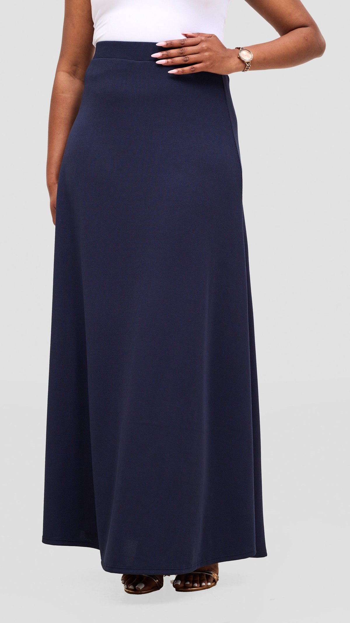 Vivo Tanda Maxi Skirt in Stretch Rib - Navy