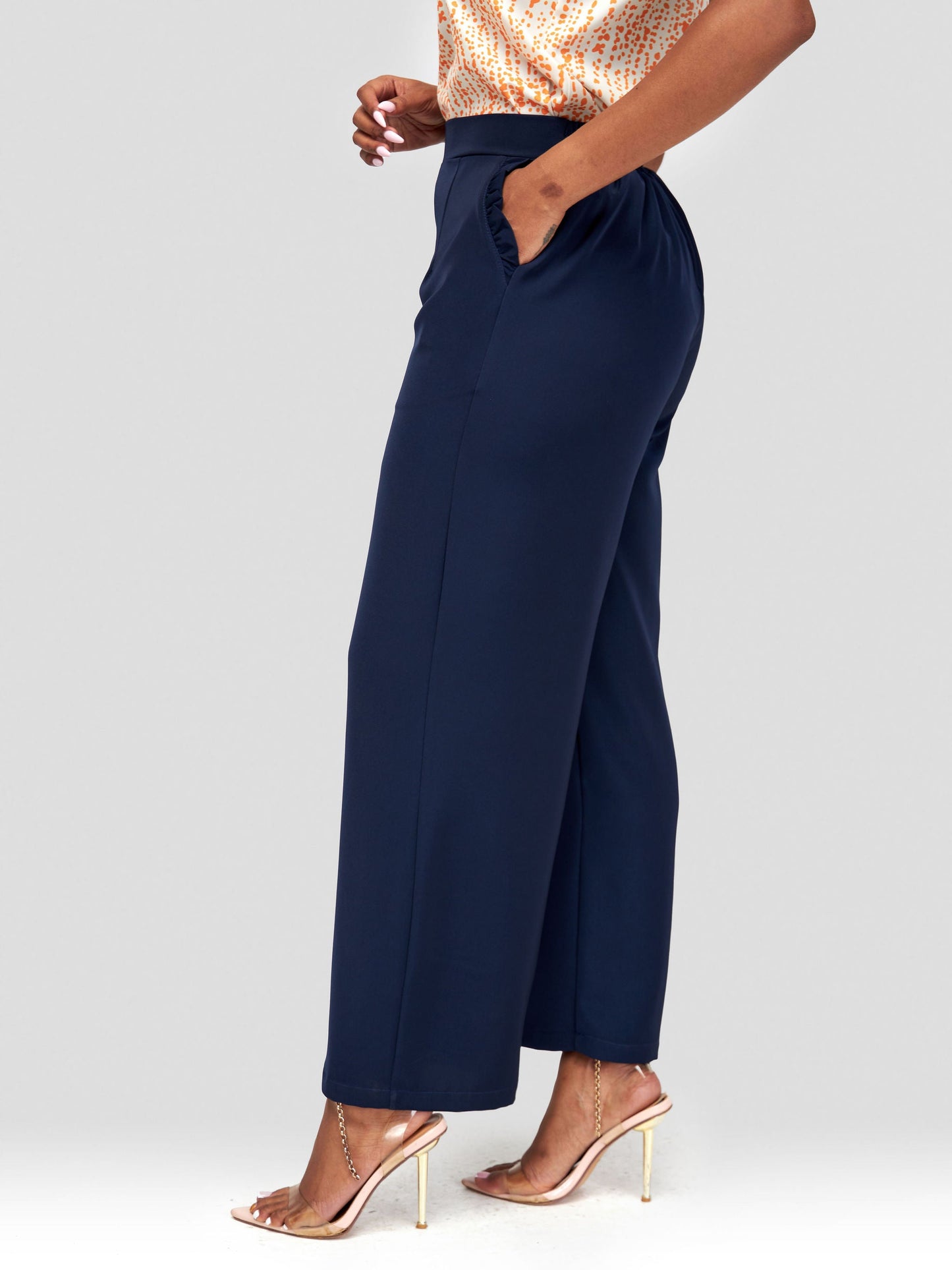 Vivo Sani Ruffle Pocket Straight Leg Pants - Navy Blue