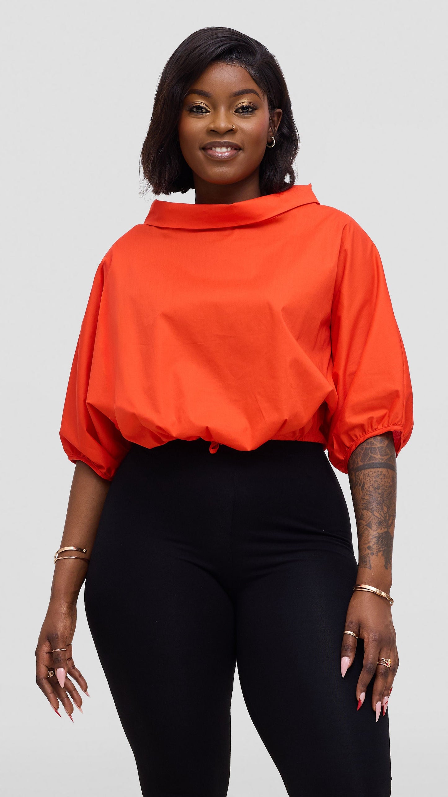 Vivo Lulu Drawstring Top in Cotton - Orange