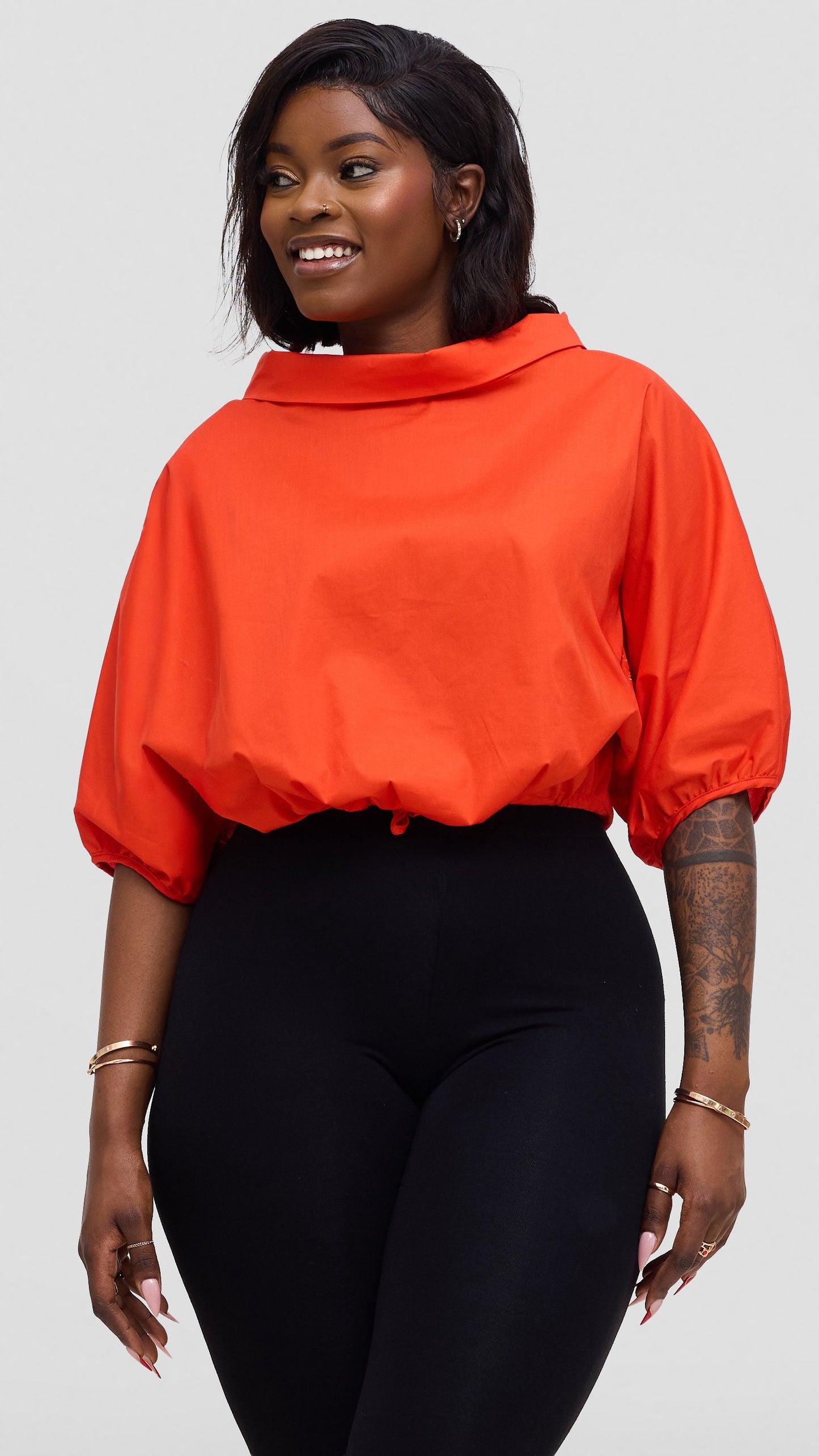 Vivo Lulu Drawstring Top in Cotton - Orange