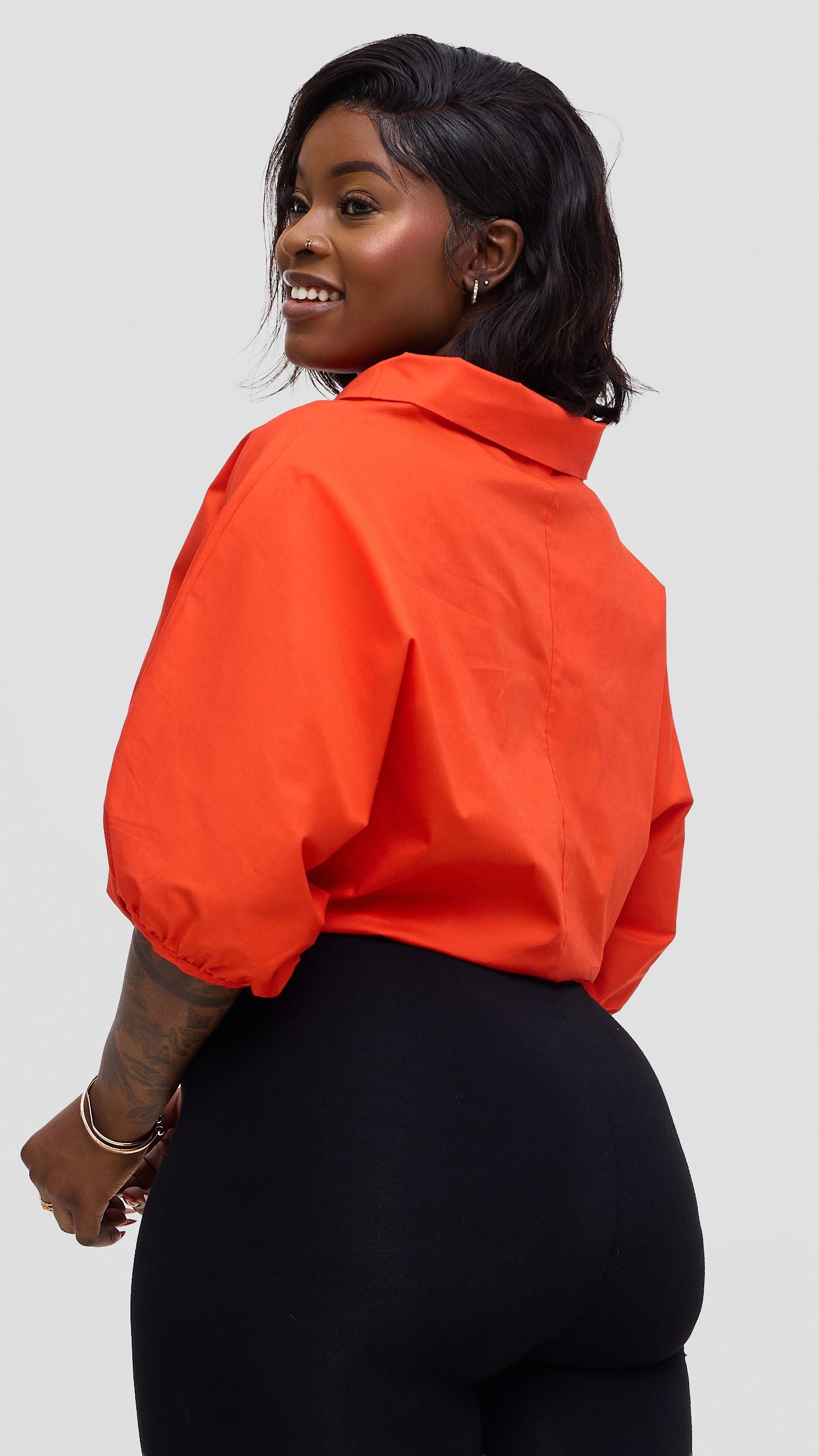 Vivo Lulu Drawstring Top in Cotton - Orange