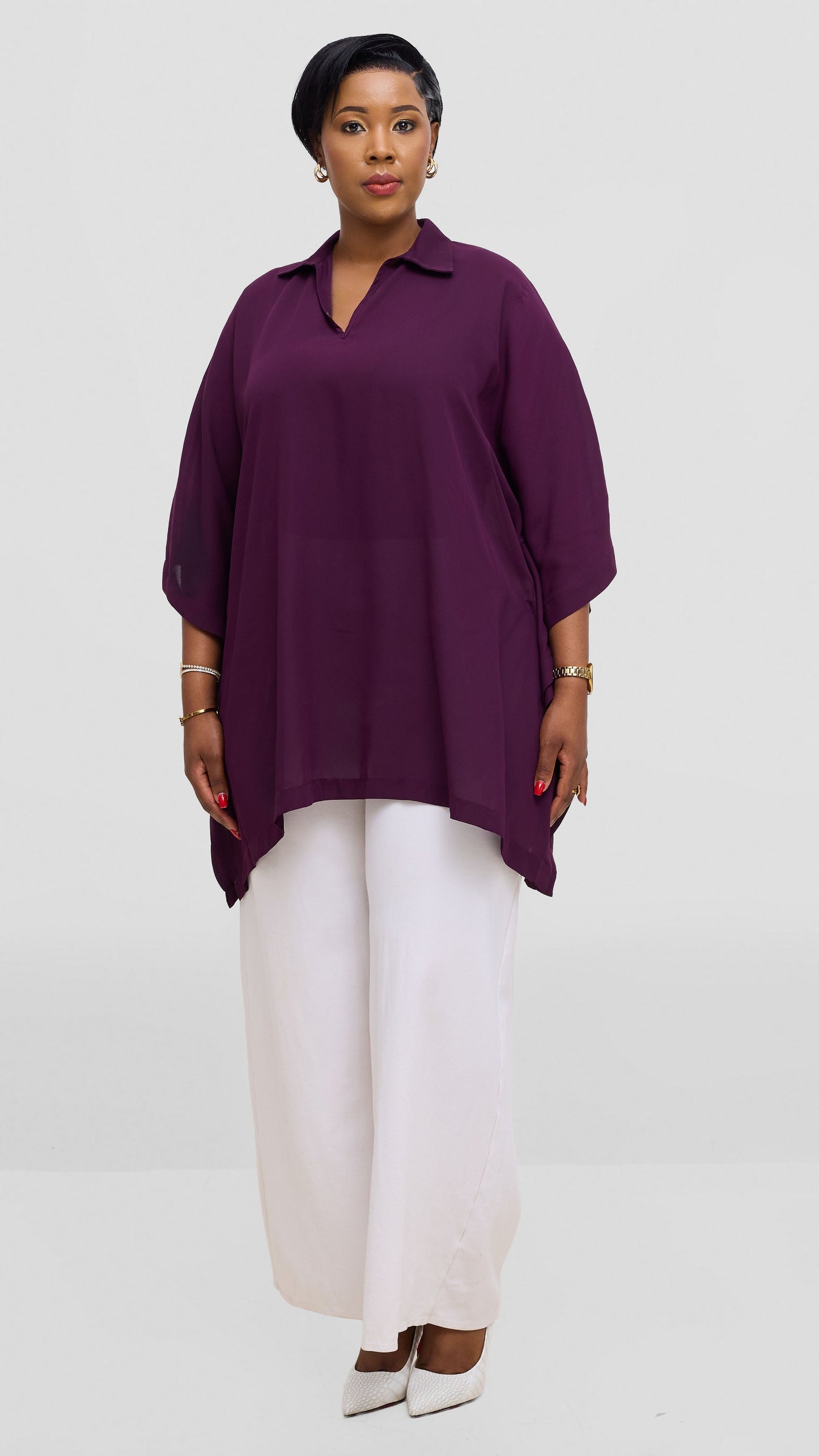 Vivo Isabi Loose Top In Chiffon - Dark Purple