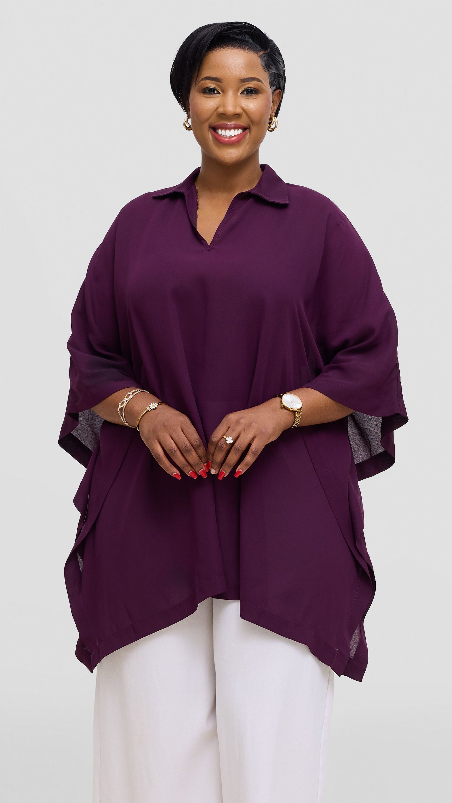 Vivo Isabi Loose Top In Chiffon - Dark Purple