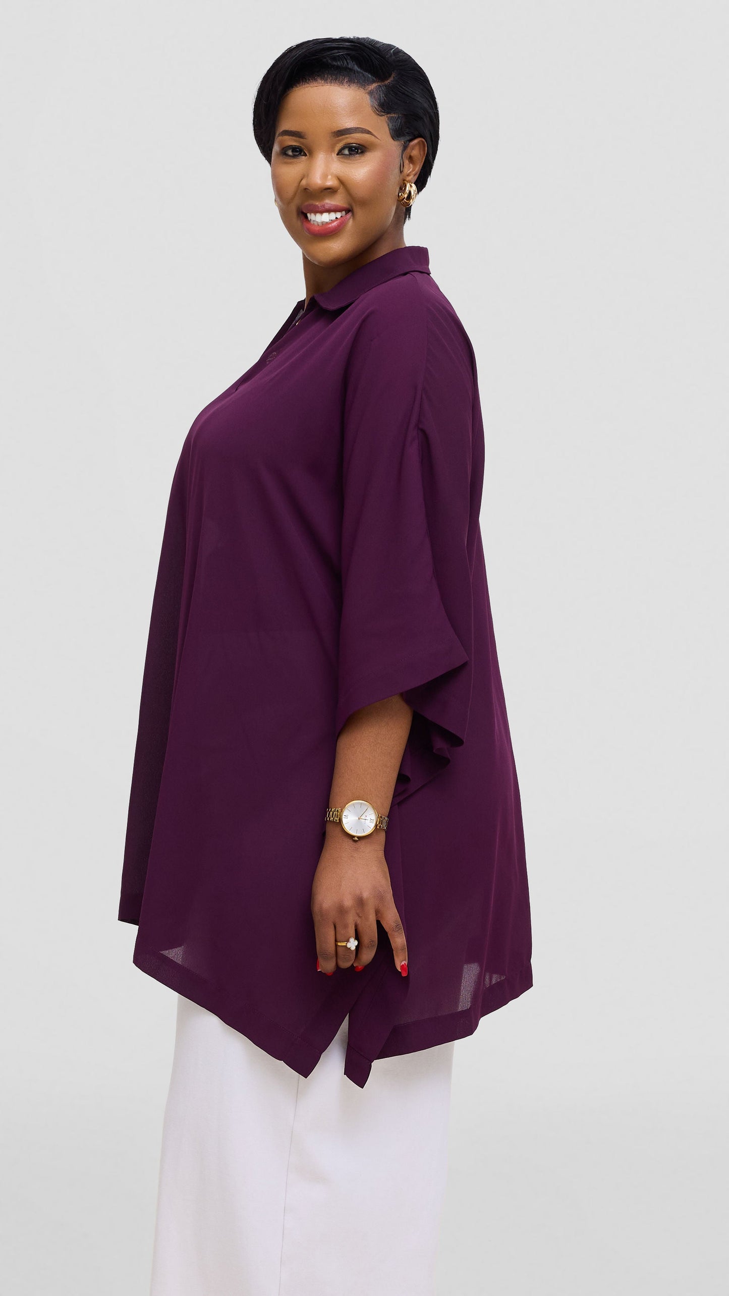 Vivo Isabi Loose Top In Chiffon - Dark Purple