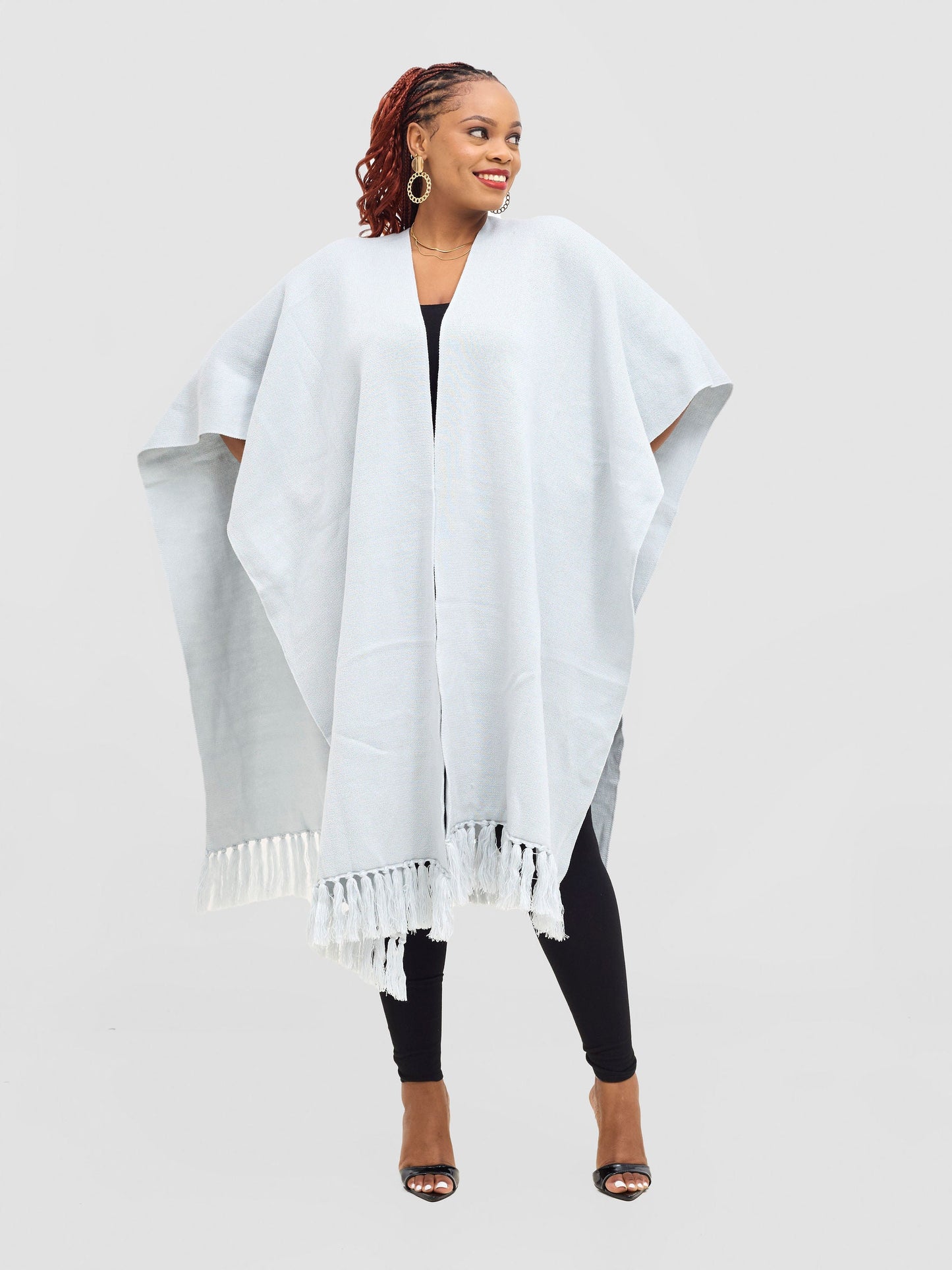 Vivo Basic Double Layered Wrap Poncho - Light Grey