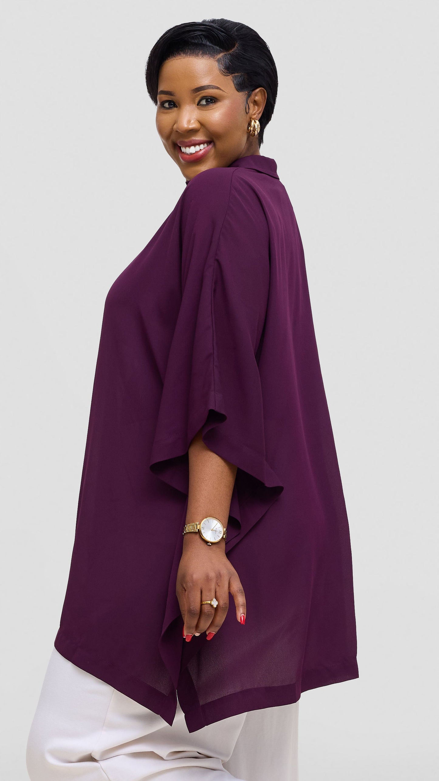 Vivo Isabi Loose Top In Chiffon - Dark Purple