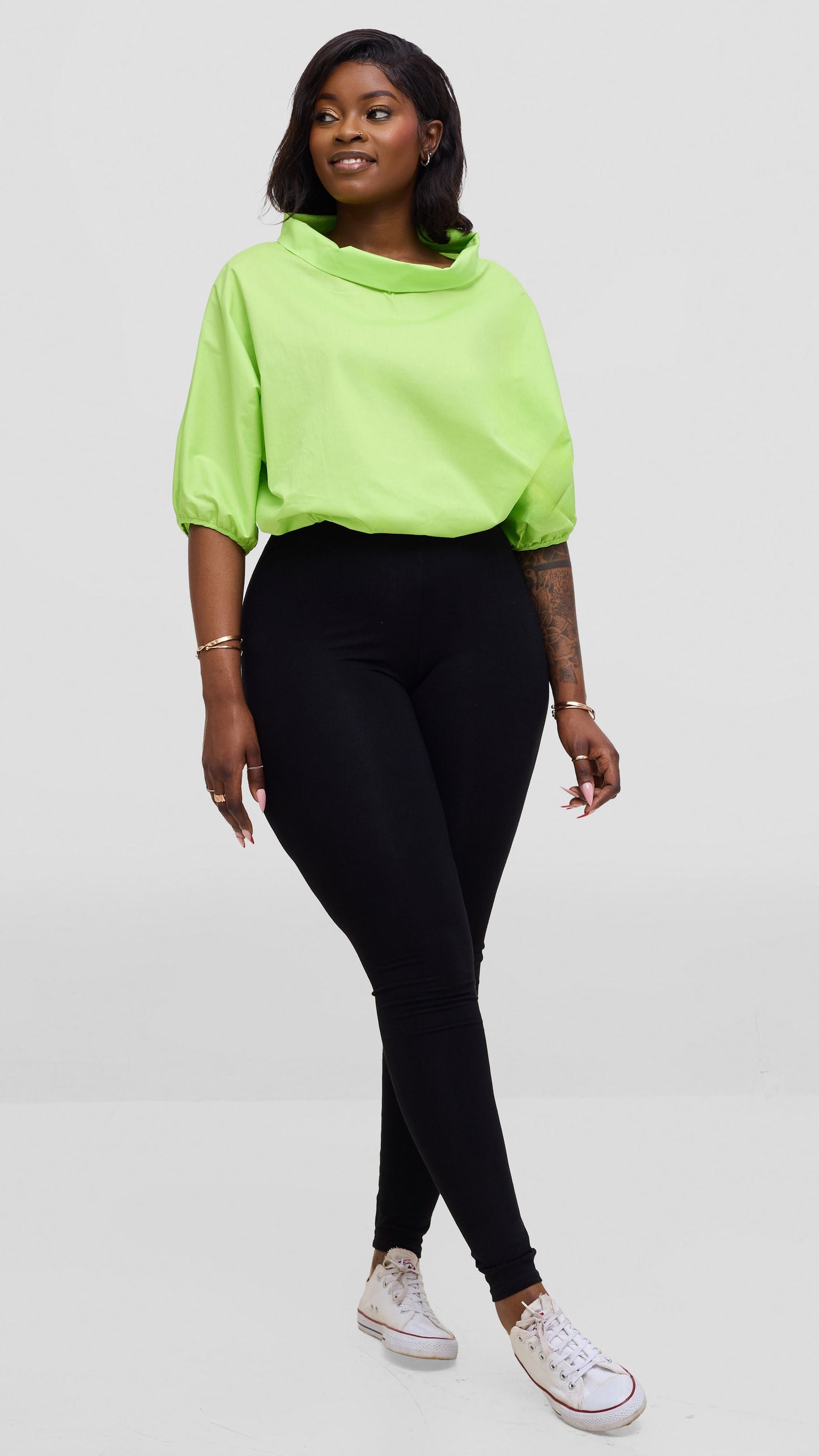 Vivo Lulu Drawstring Top In Cotton - Lime