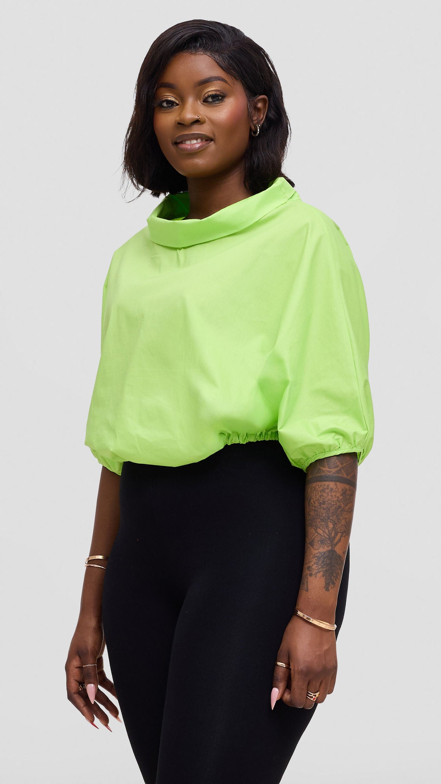 Vivo Lulu Drawstring Top In Cotton - Lime