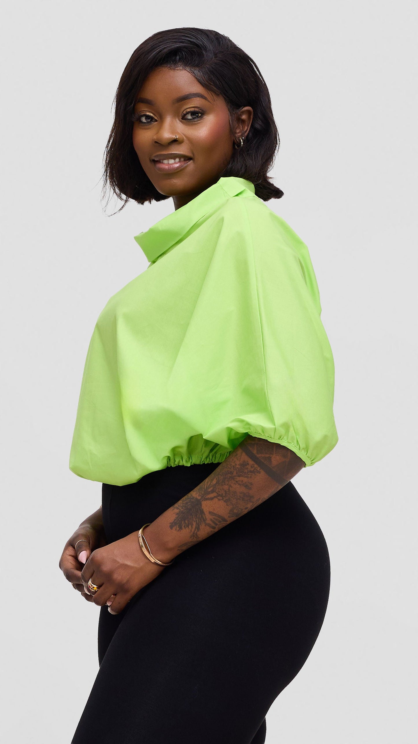 Vivo Lulu Drawstring Top In Cotton - Lime
