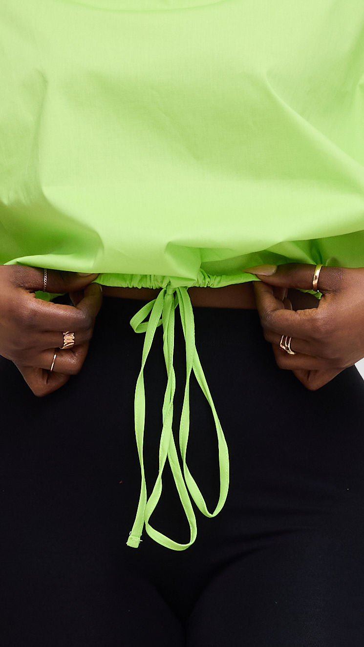 Vivo Lulu Drawstring Top In Cotton - Lime