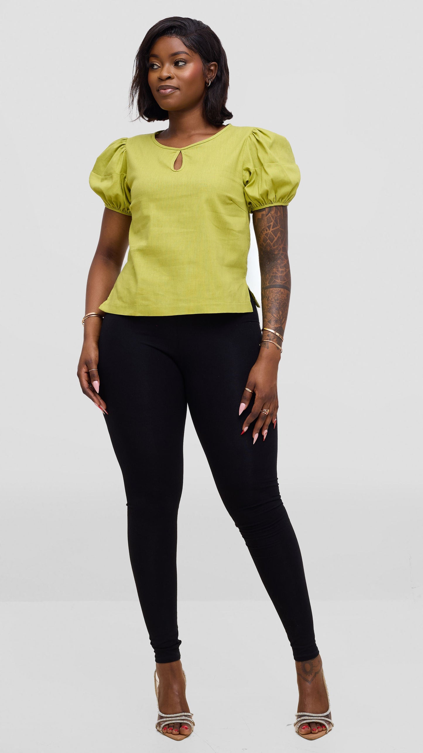 Vivo Lulu Bubble Sleeve Top In Cotton - Lime