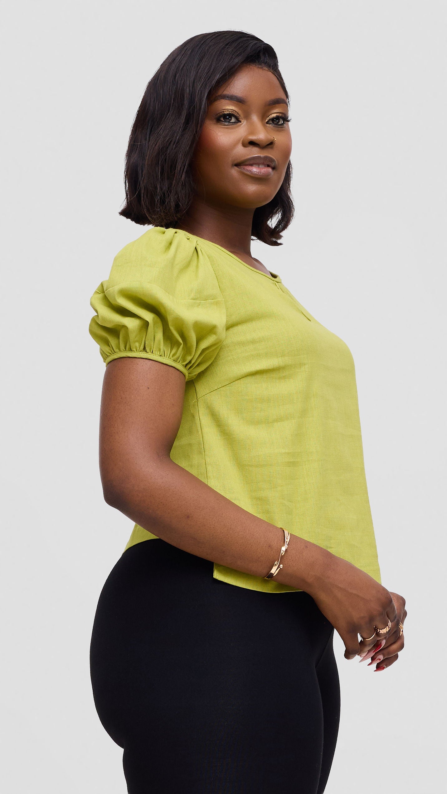 Vivo Lulu Bubble Sleeve Top In Cotton - Lime