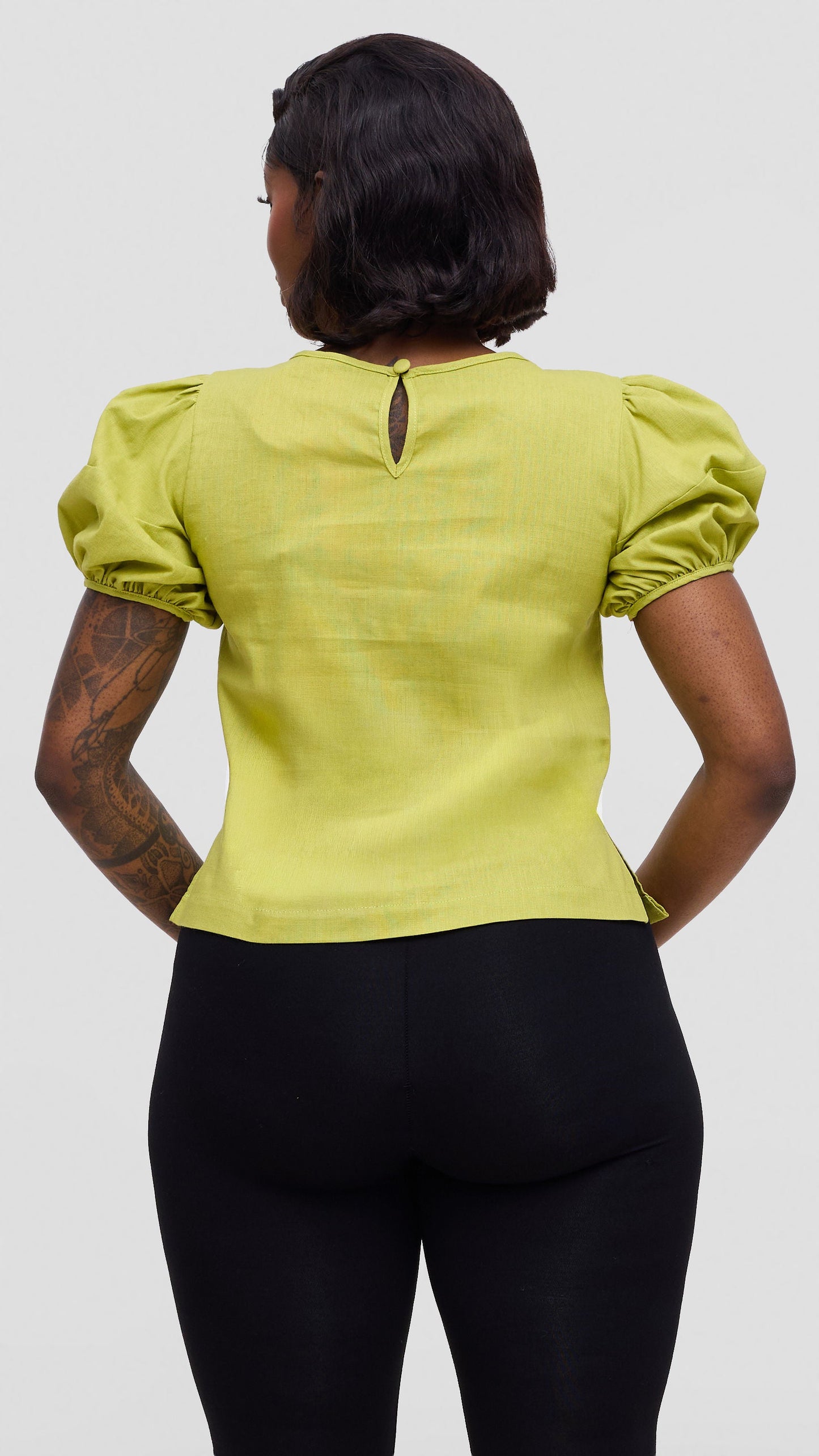 Vivo Lulu Bubble Sleeve Top In Cotton - Lime