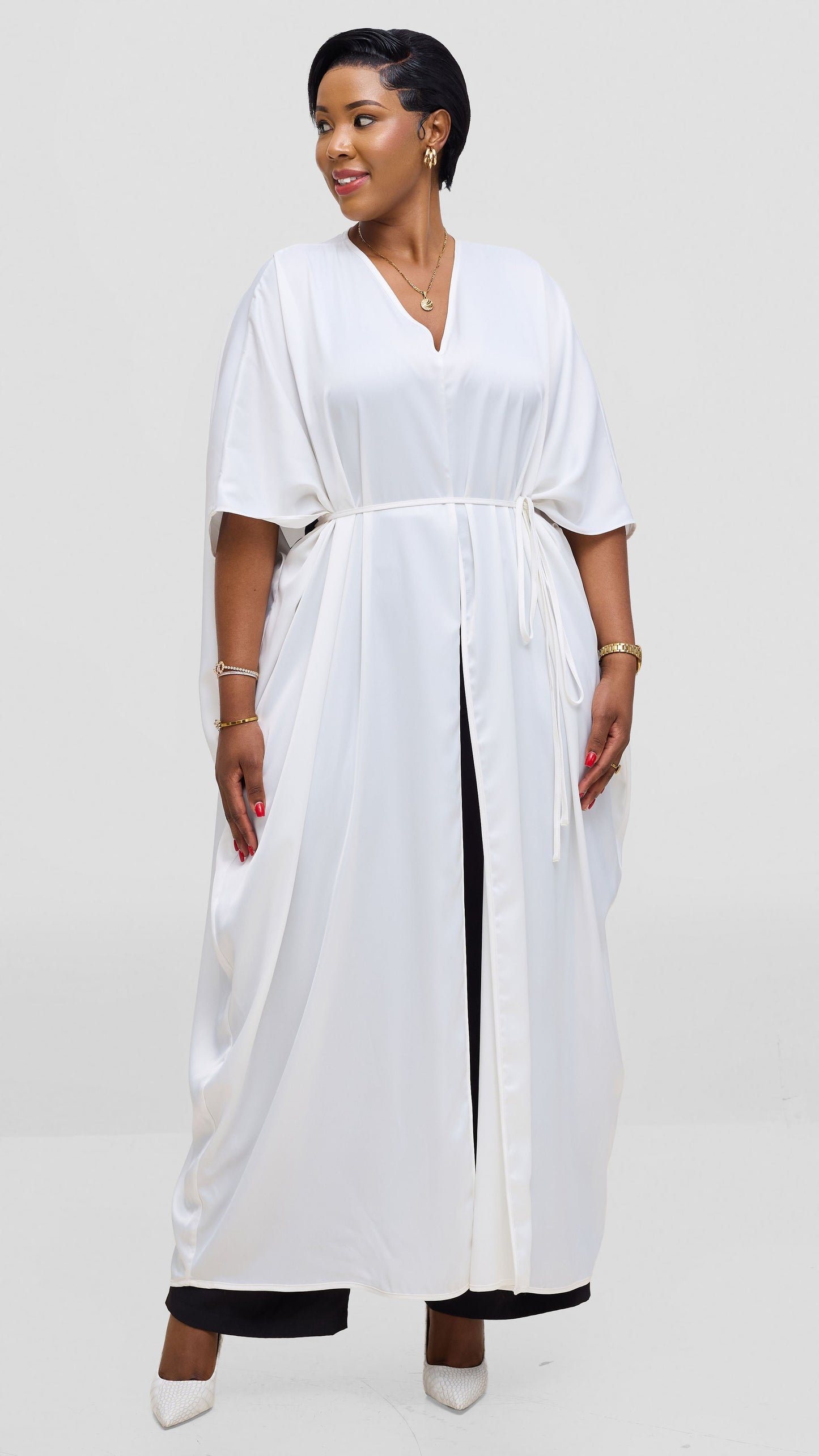 Vivo Essi Front Slit Maxi Top In Satin - White