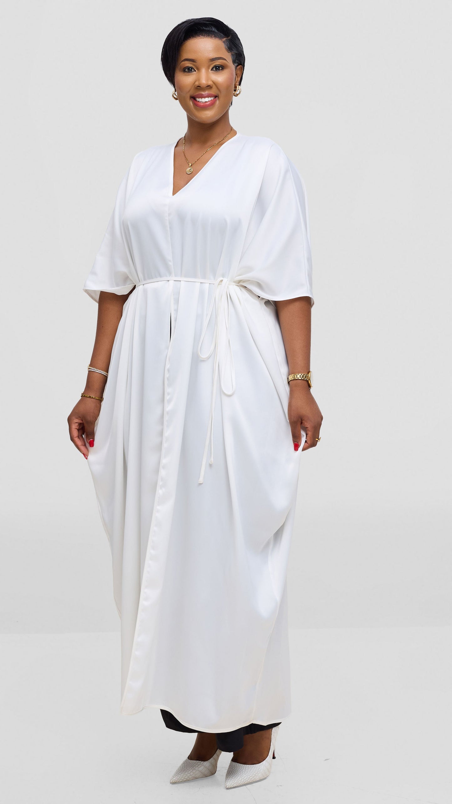 Vivo Essi Front Slit Maxi Top In Satin - White