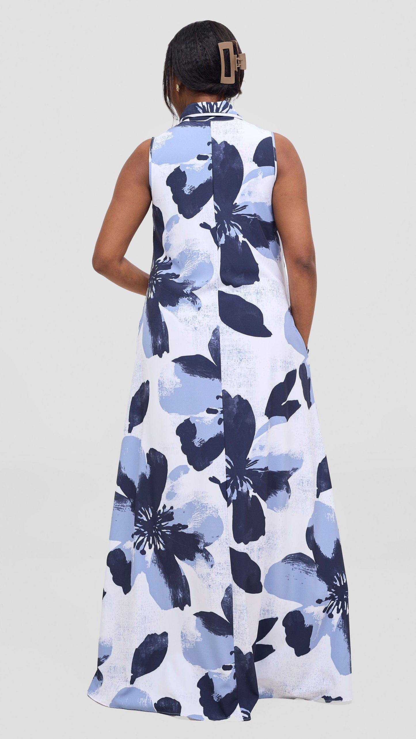 Vivo Asha Sleeveless Maxi Dress - Dark Navy / Grey Lalo Print
