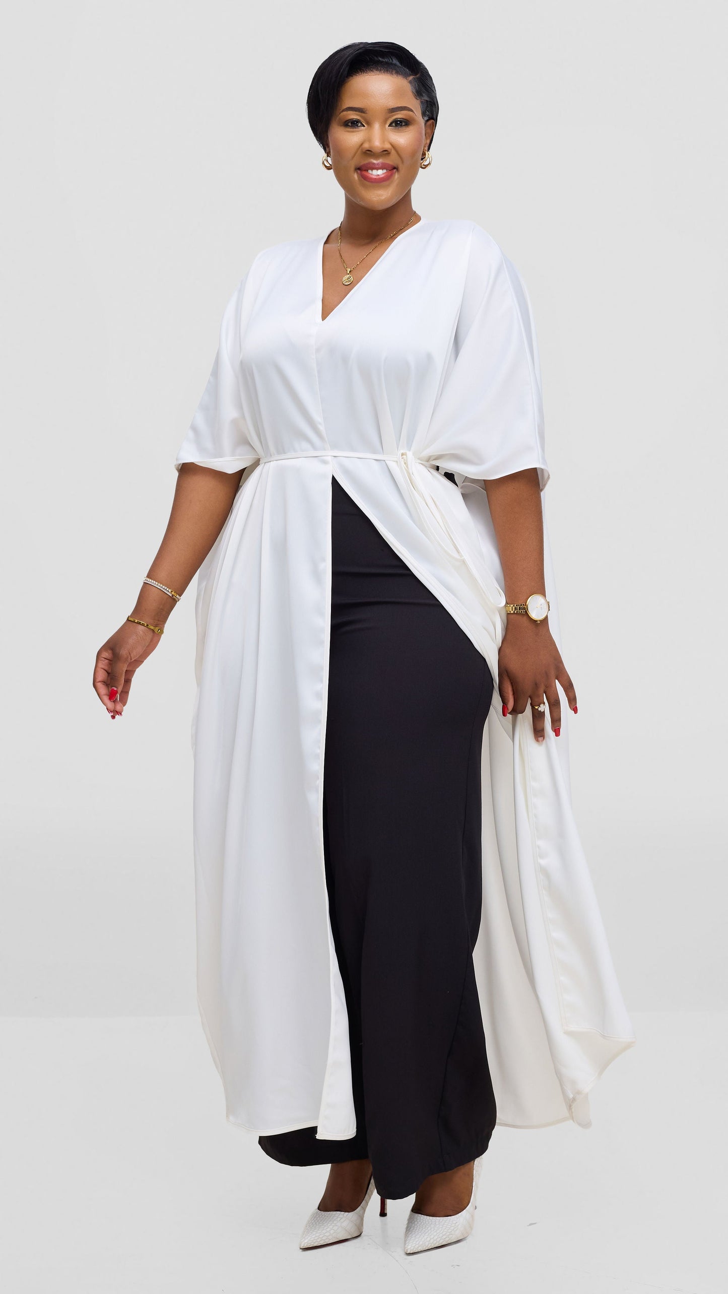 Vivo Essi Front Slit Maxi Top In Satin - White