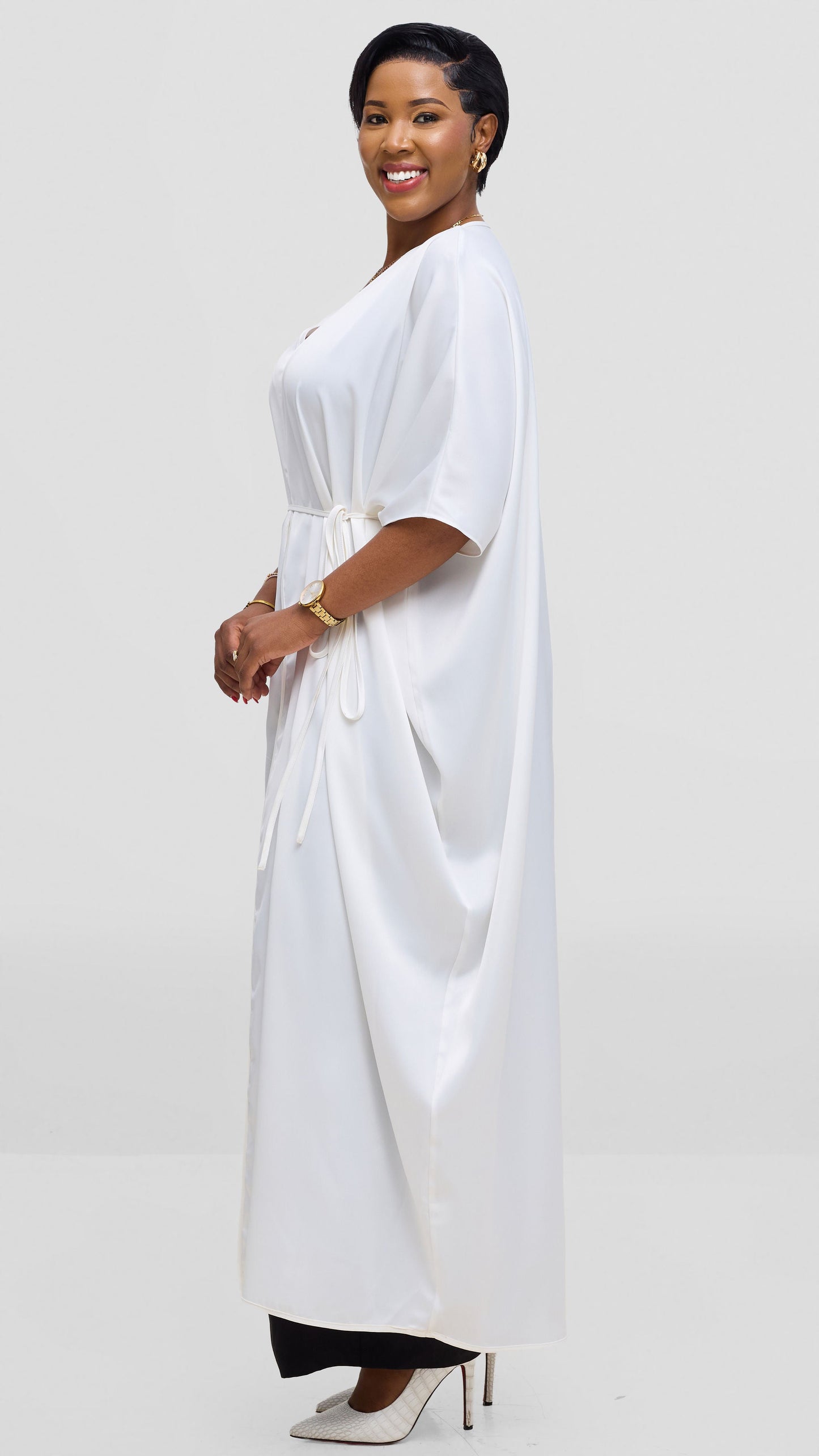 Vivo Essi Front Slit Maxi Top In Satin - White