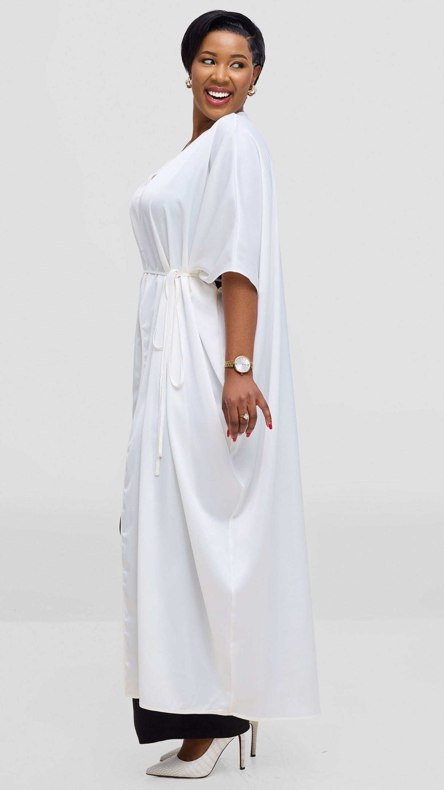 Vivo Essi Front Slit Maxi Top In Satin - White
