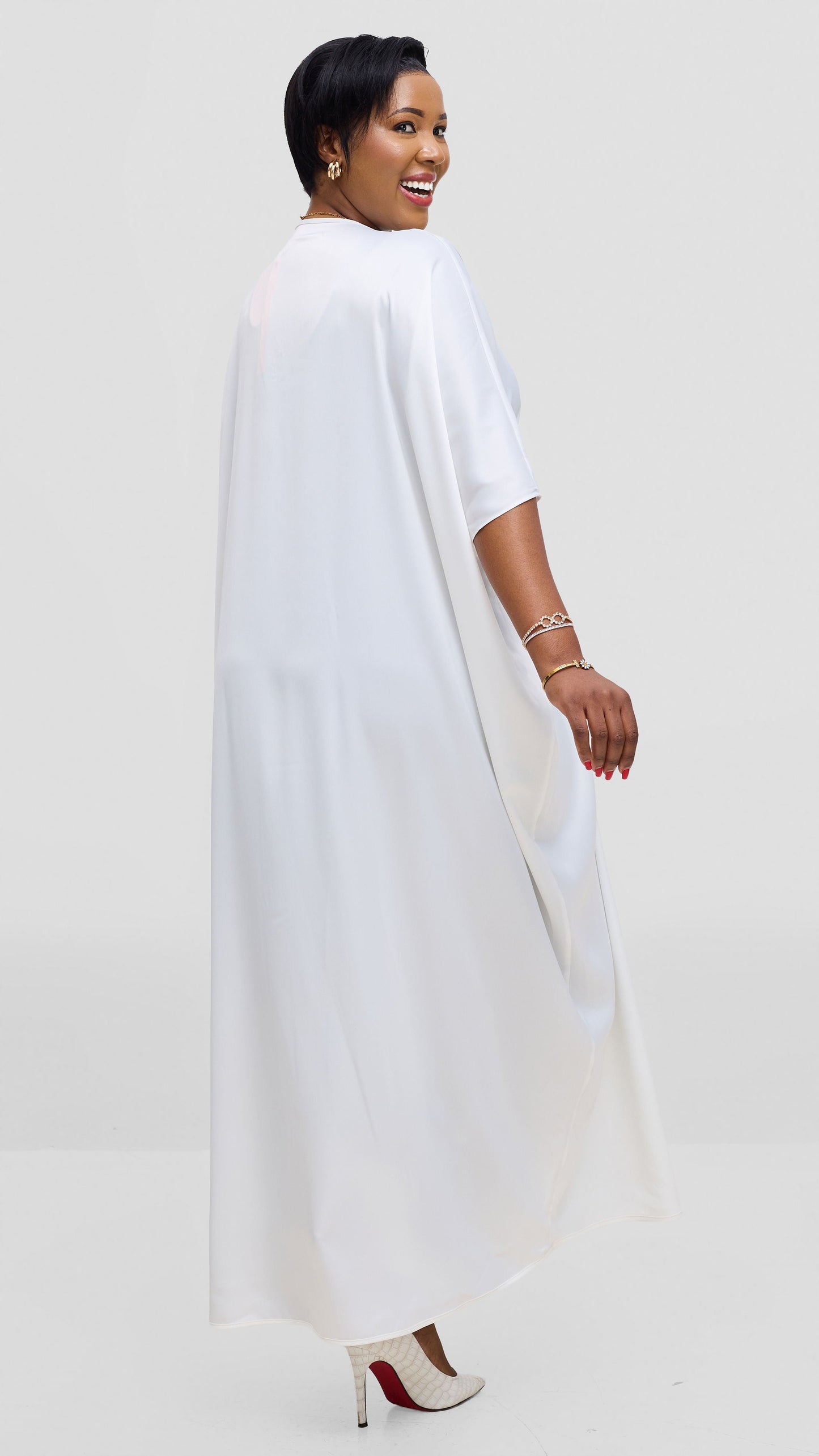 Vivo Essi Front Slit Maxi Top In Satin - White