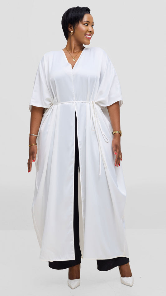 Vivo Essi Front Slit Maxi Top In Satin - White