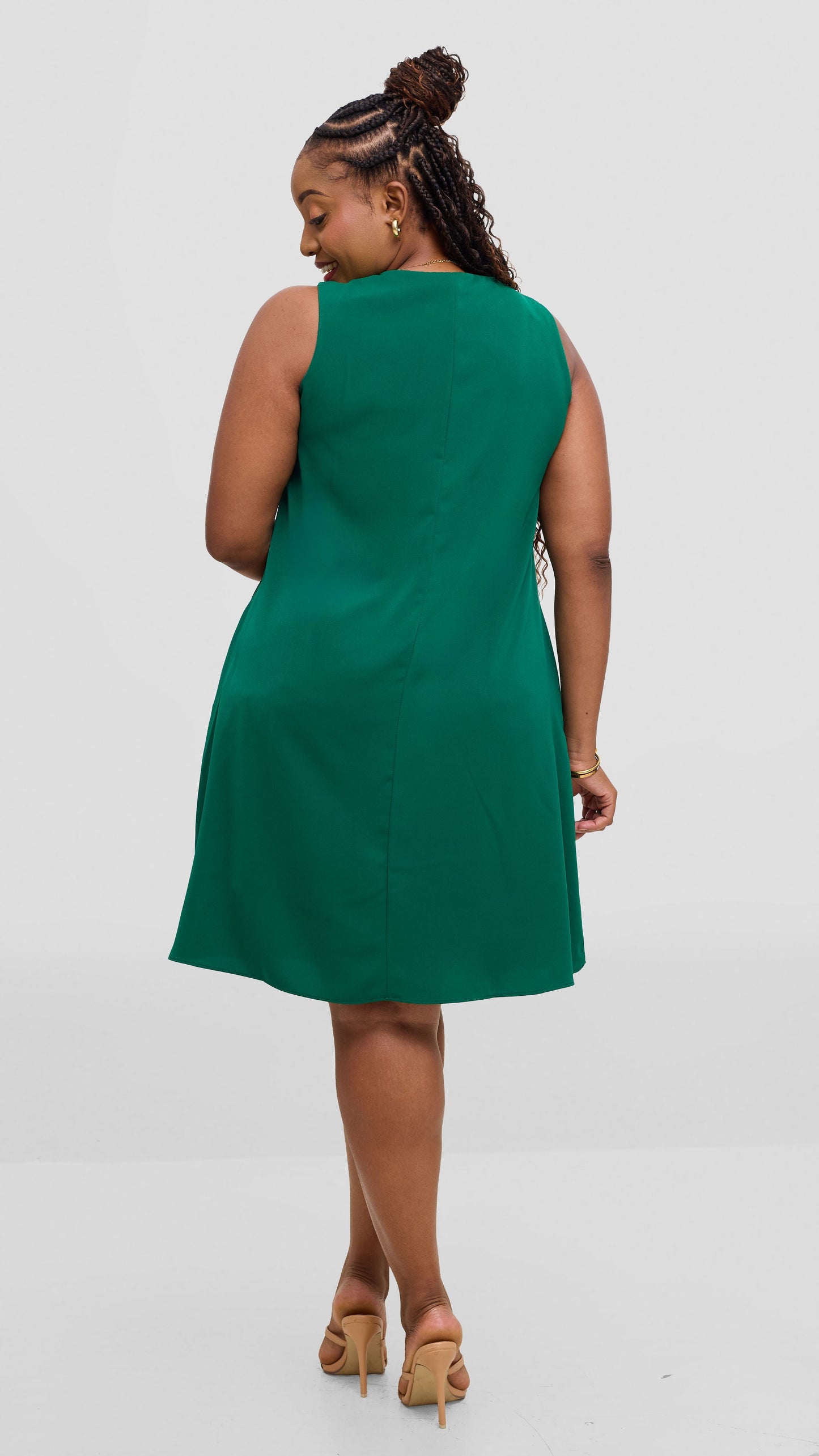 Vivo Ava Front Pleat Knee Length Dress In Crepe - Dark Green