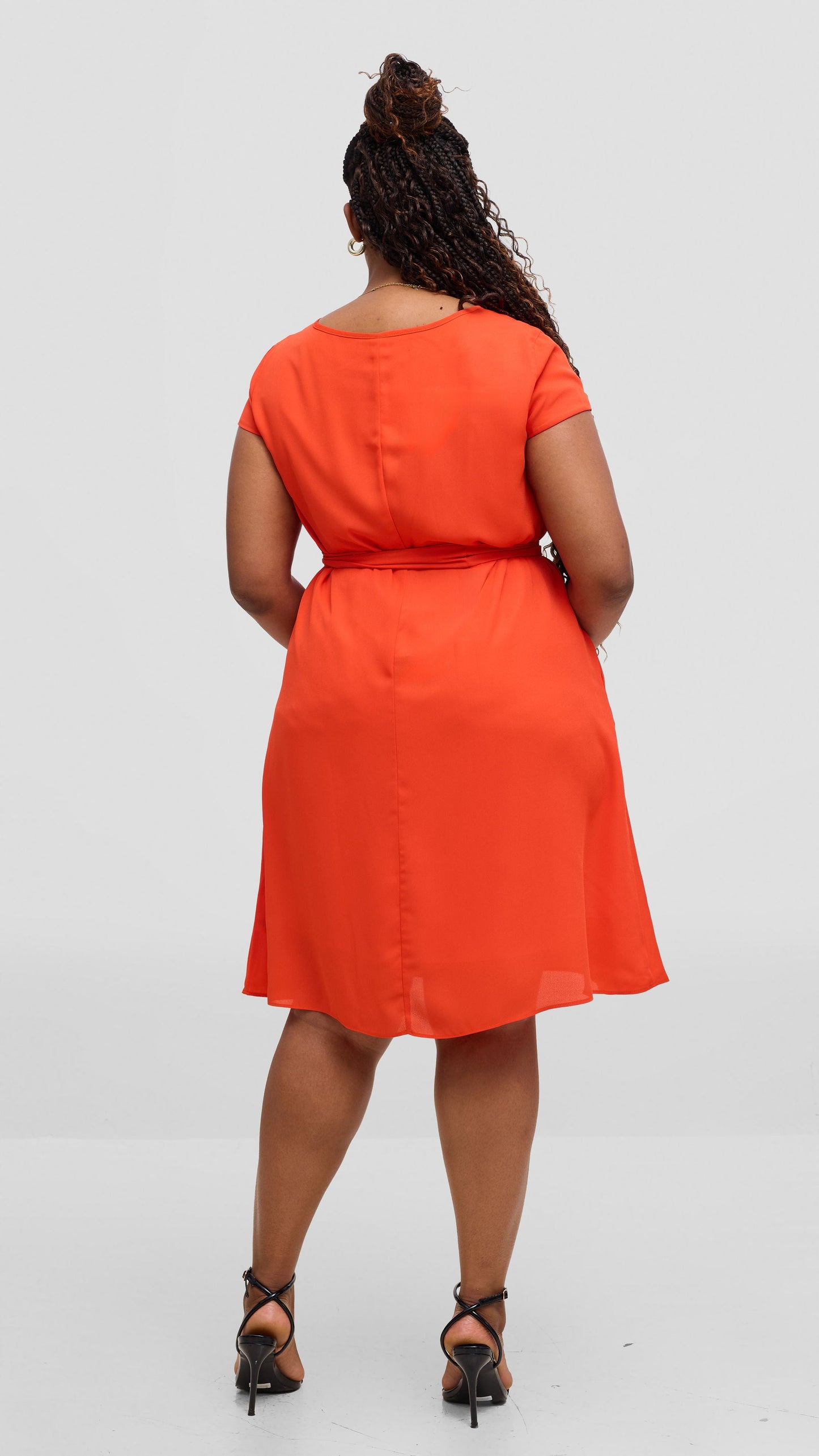 Vivo Basic Knee Length Dress In Chiffon - Orange