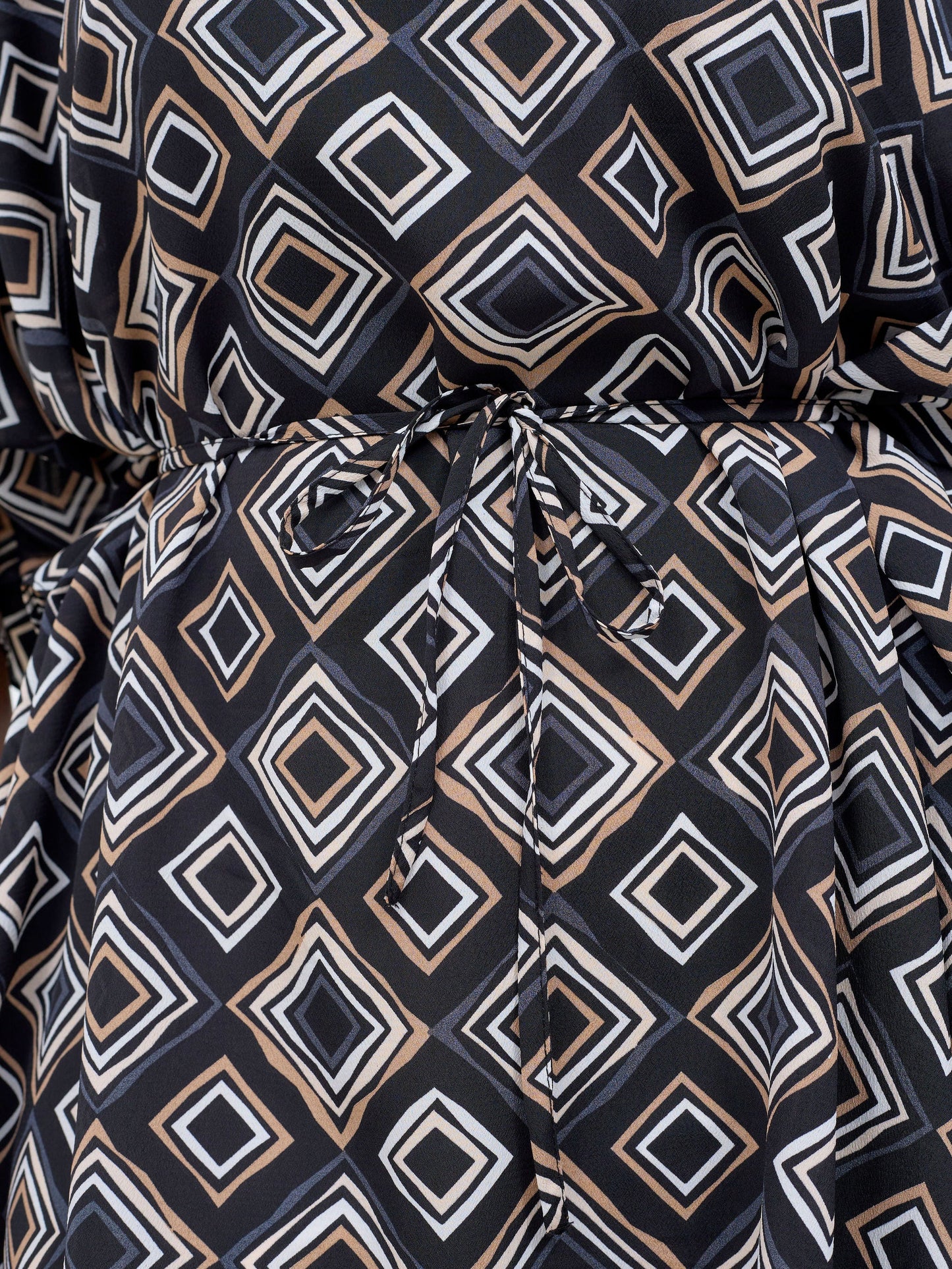 Vivo Basic Chiffon Tie Kaftan Top - Black / Taupe Api Print