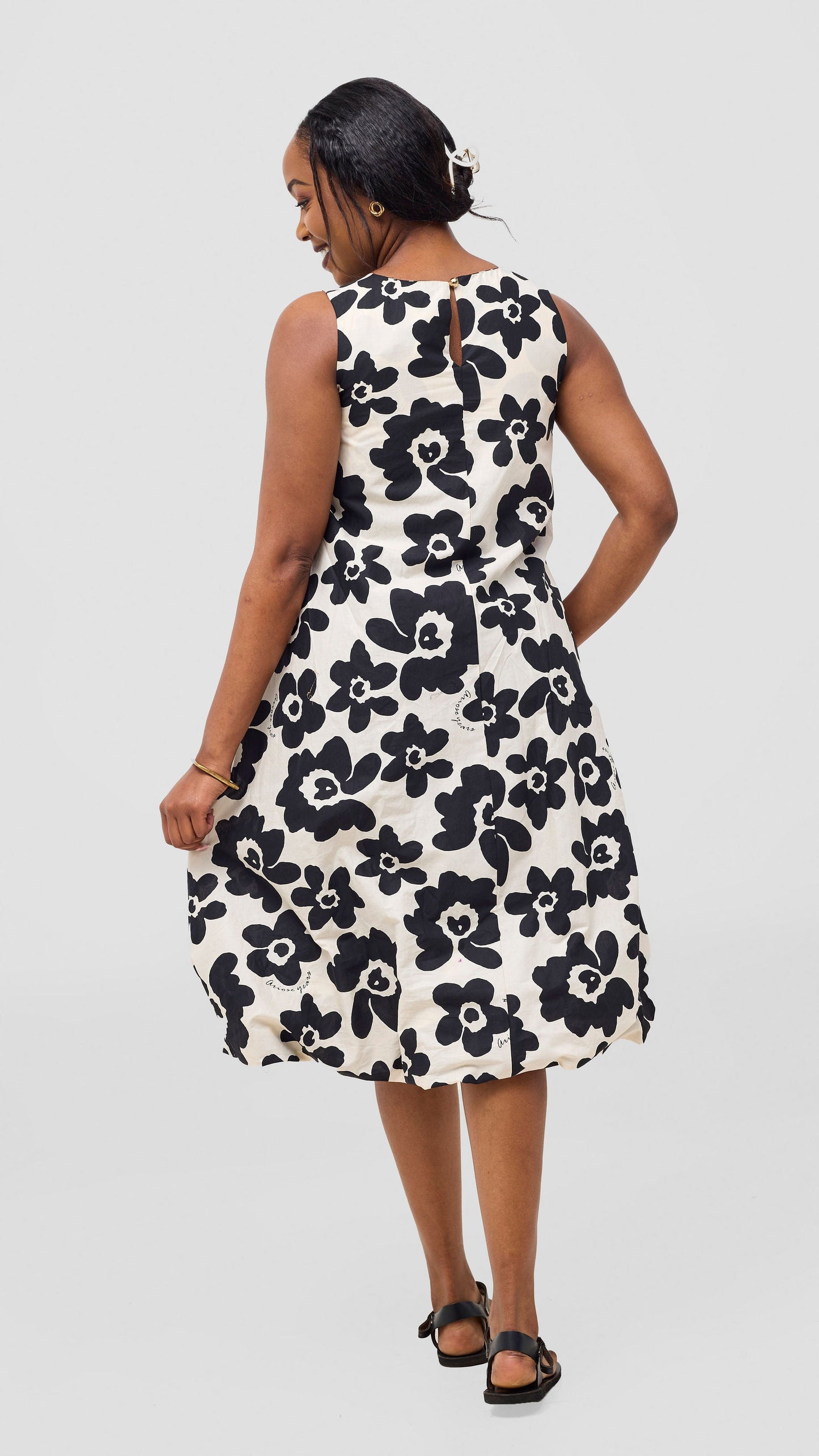Safari Nazari Bubble Midi Dress - Black / Beige Print