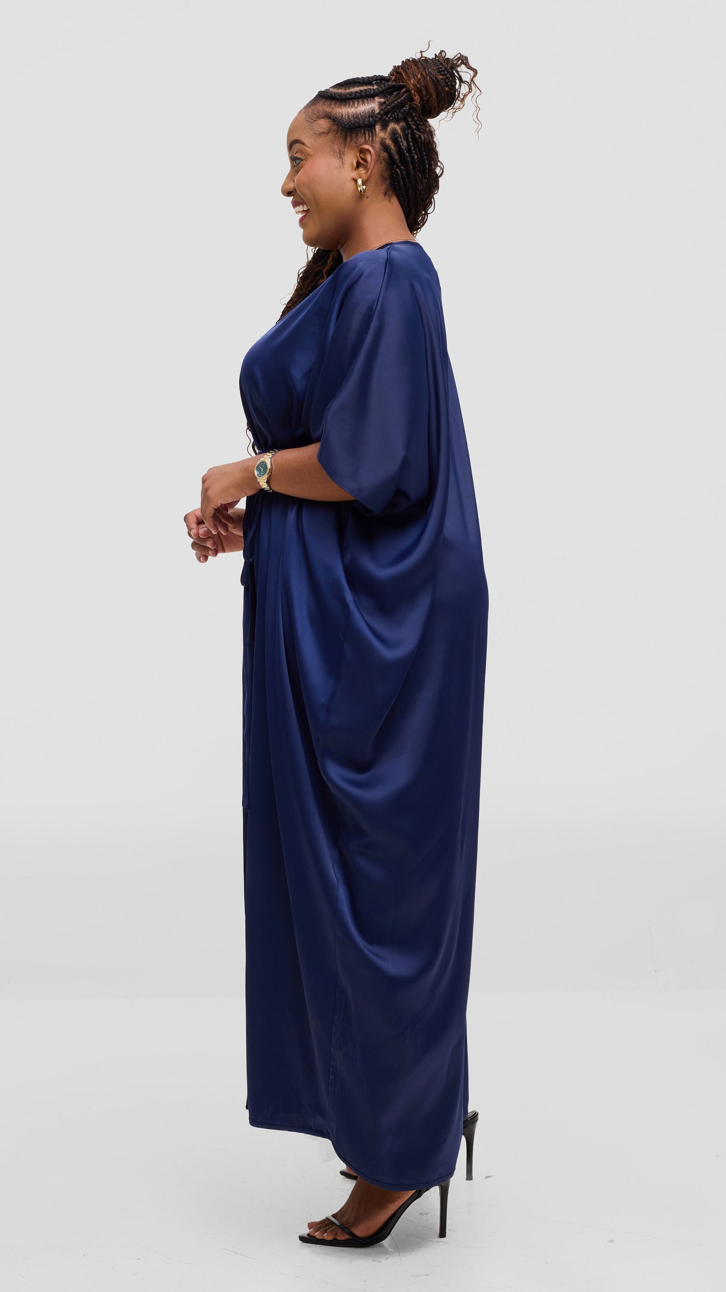 Vivo Essi Front Slit Maxi Top In Satin - Navy