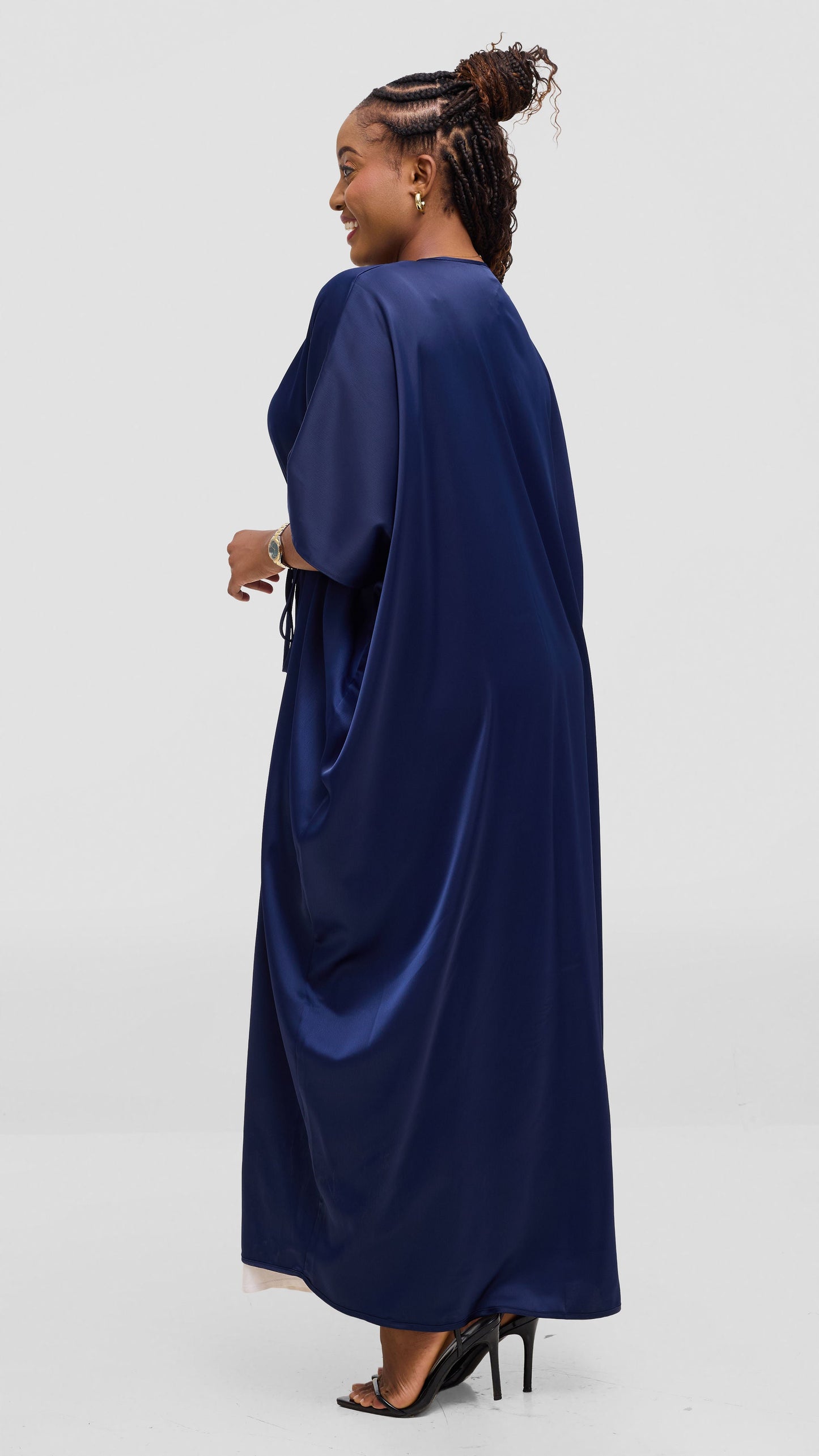 Vivo Essi Front Slit Maxi Top In Satin - Navy