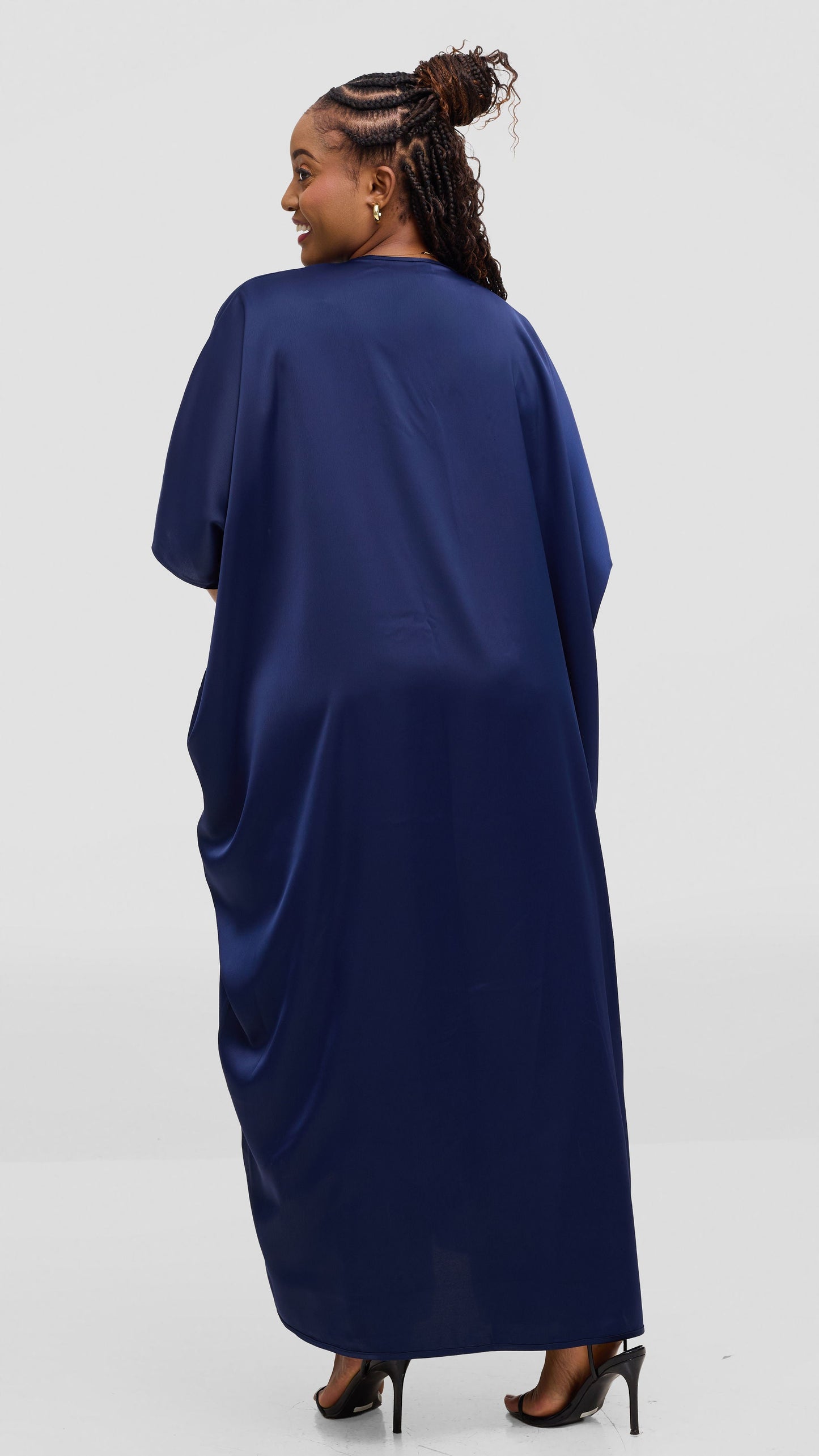 Vivo Essi Front Slit Maxi Top In Satin - Navy