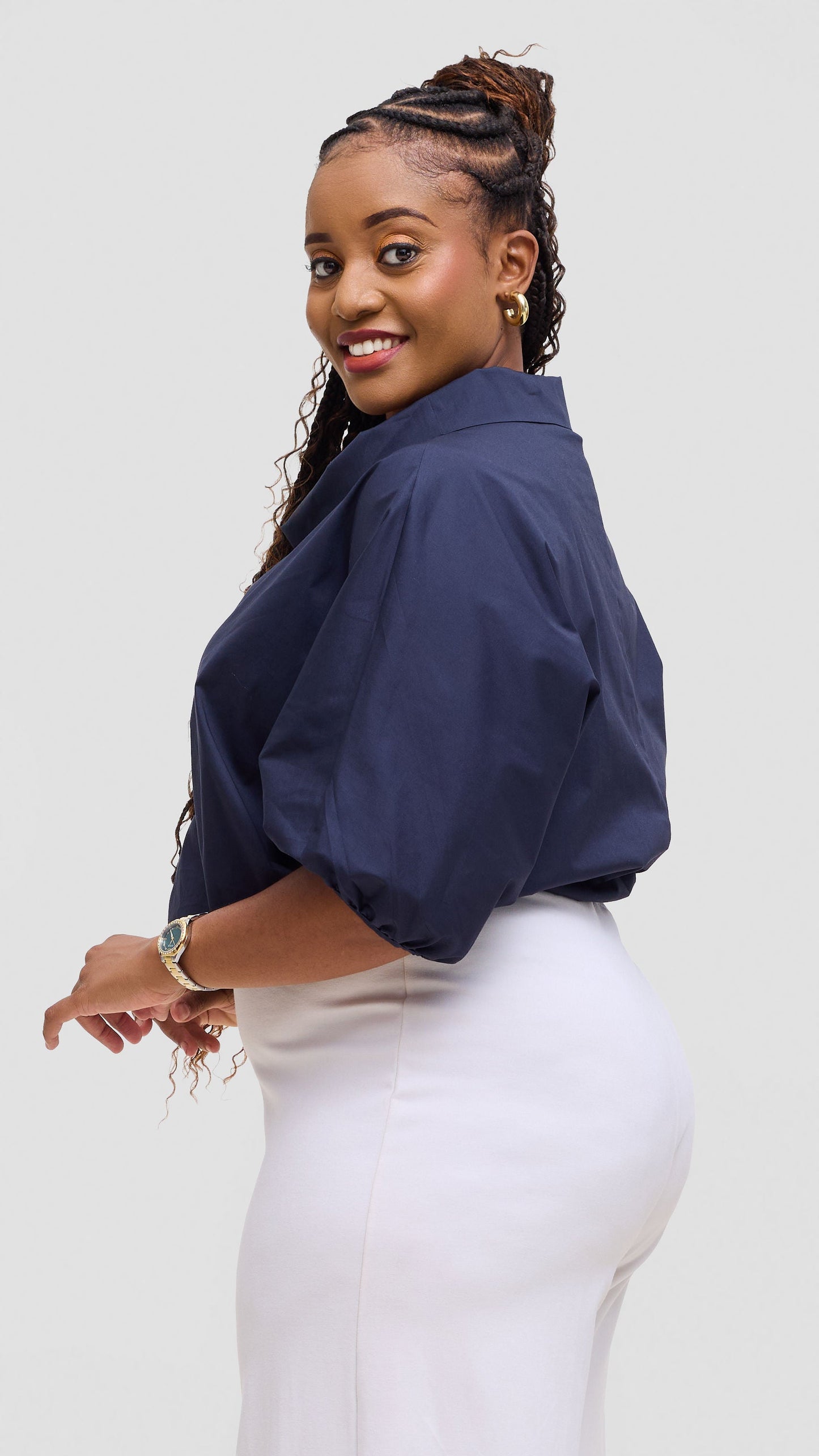 Vivo Lulu Drawstring Top In Cotton - Navy