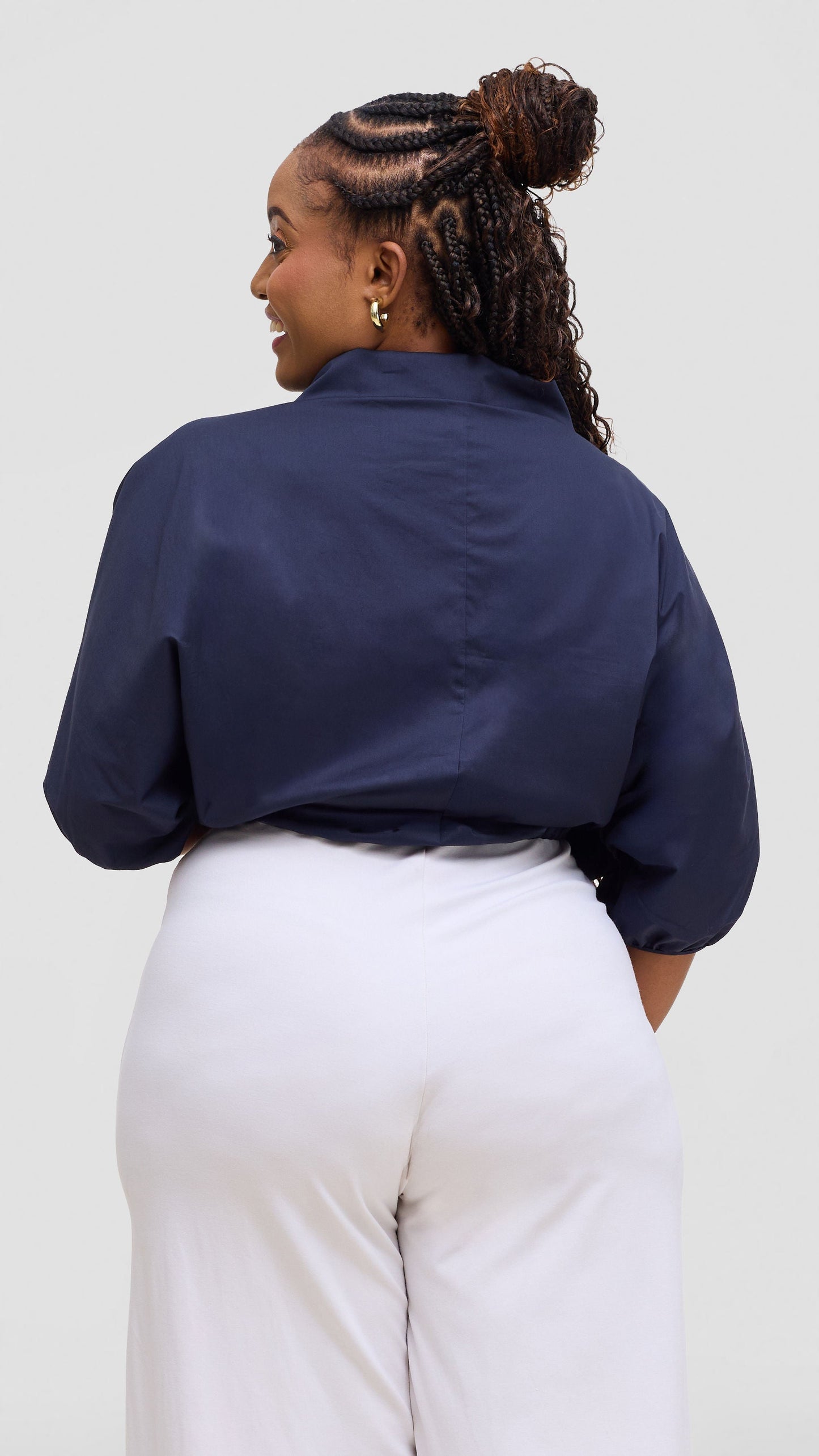 Vivo Lulu Drawstring Top In Cotton - Navy